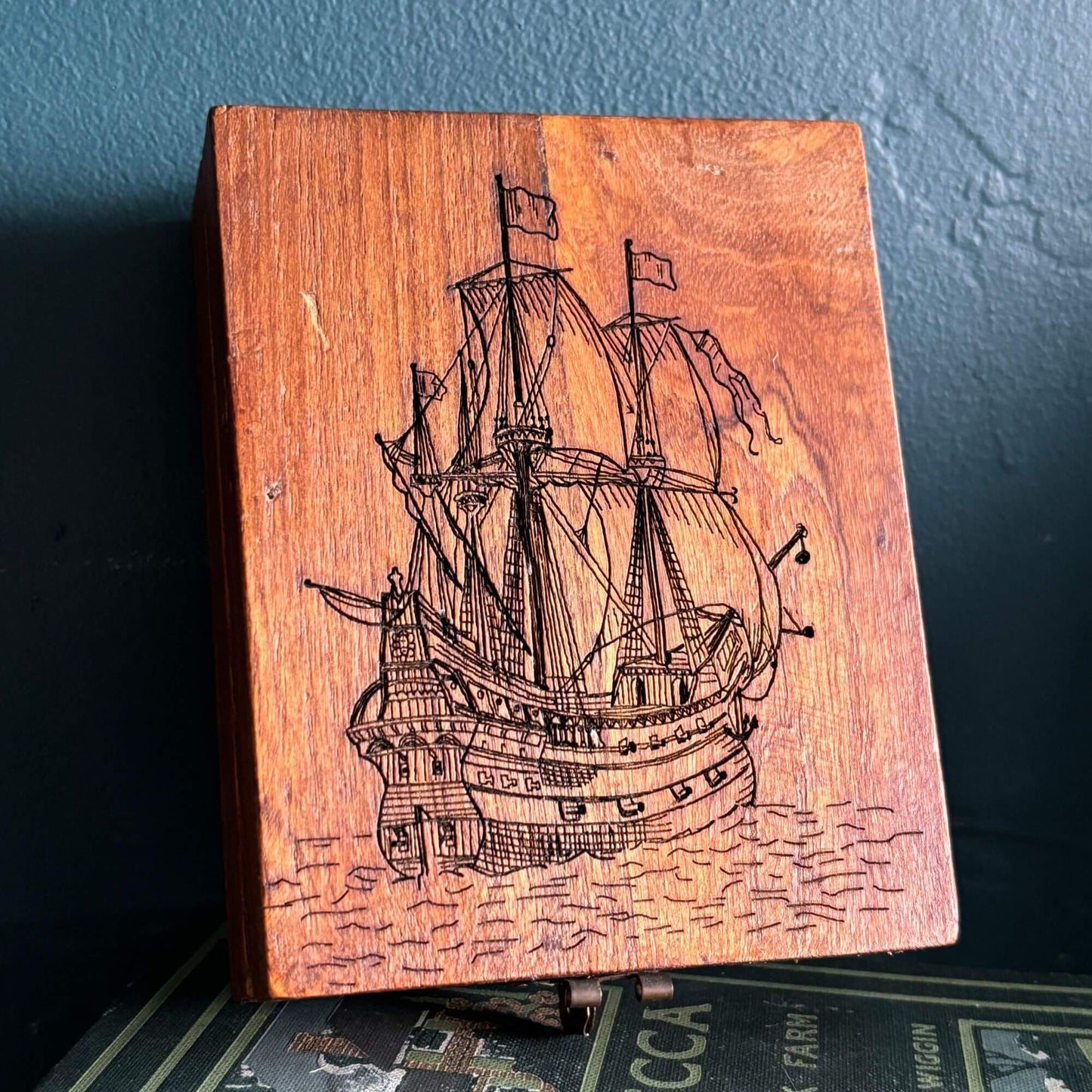 Vintage Wooden Ship Box Coastal Vibes image 0