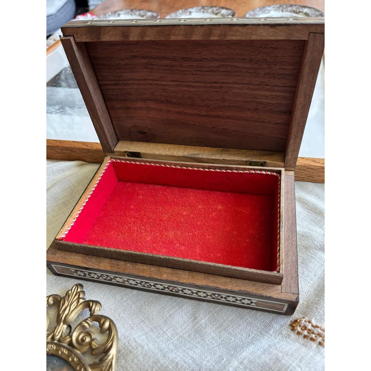 Vintage Inlaid Marquetry Wooden Trinket Box image 3
