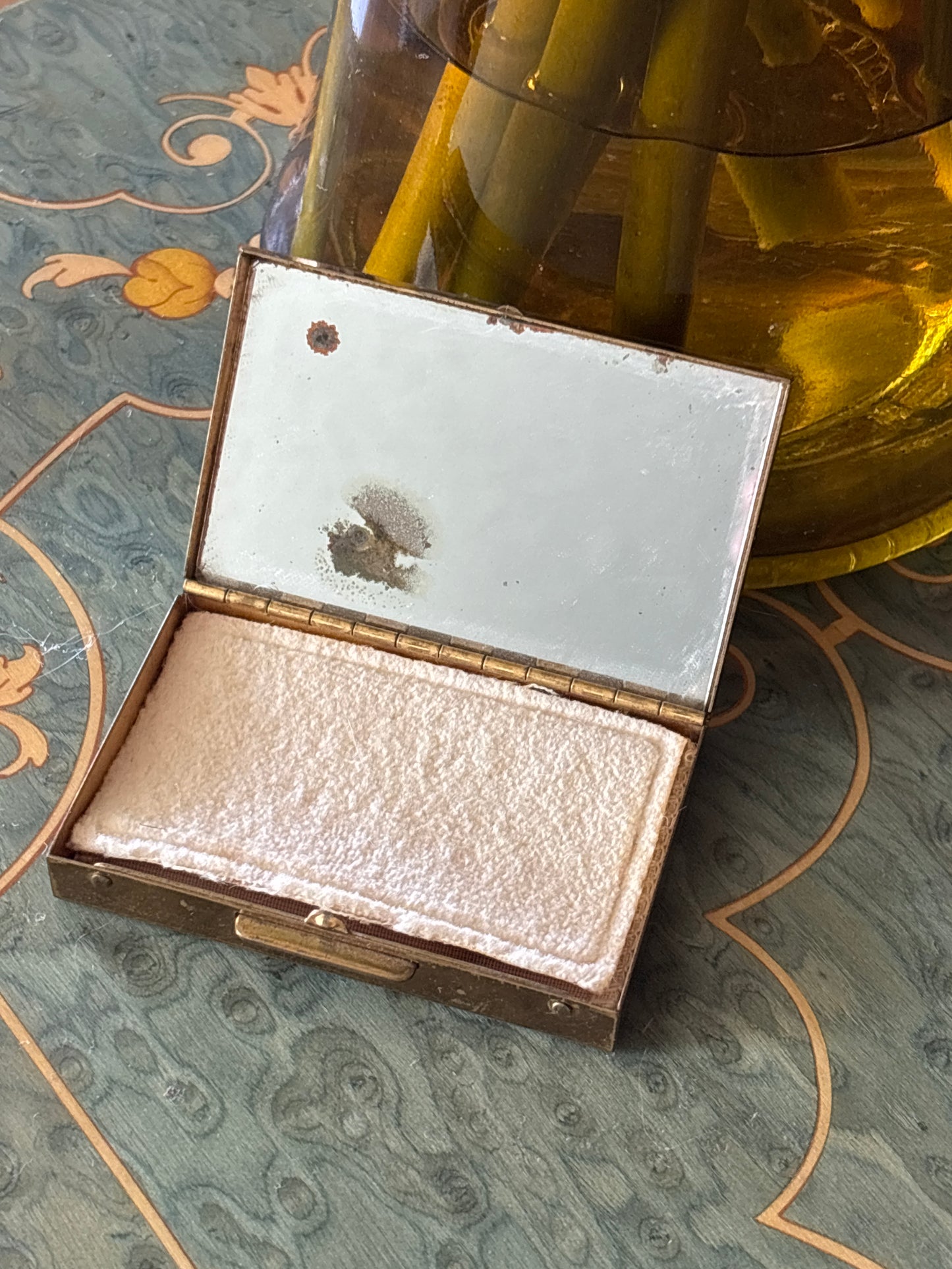 Early vintage Mother of Pearl Embroidered Compact