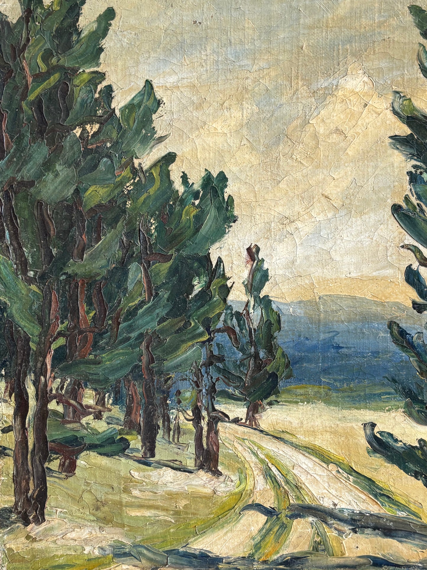 Antique French Landscape Signed Oil Painting 18" x 15"