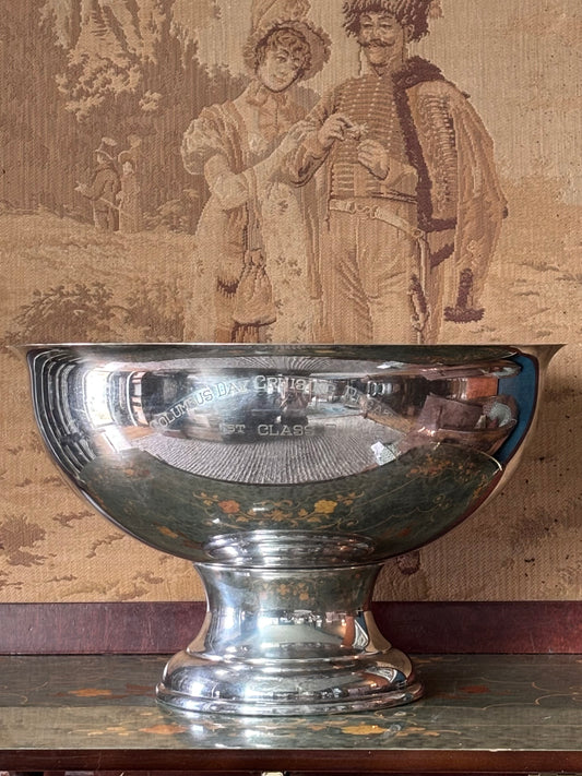 Vintage XL Paul Revere Style Silver Centerpiece Footed Bowl Regatta Engraving