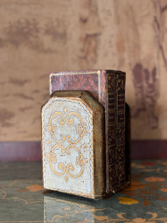 Vintage Italian Florentine Gold & Cream Bookends