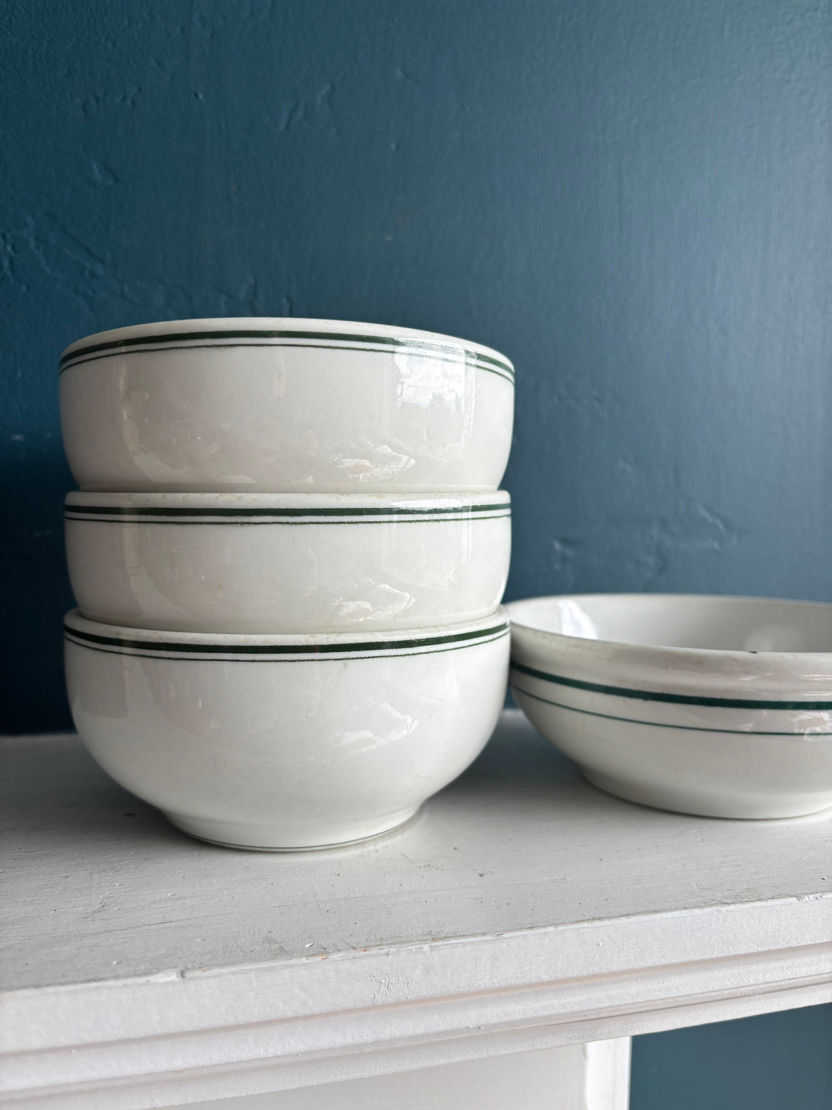 Vintage Ironstone Restaurant Ware Green Stripe Bowl