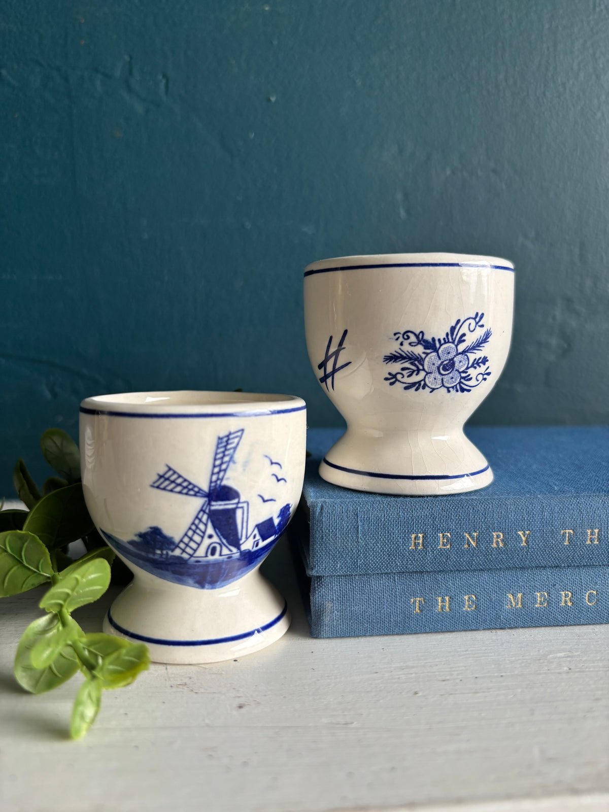 Delft Egg Cups Hand Painted Blue & White
