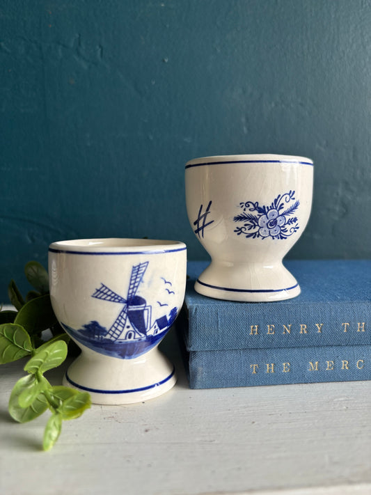 Delft Egg Cups Hand Painted Blue & White