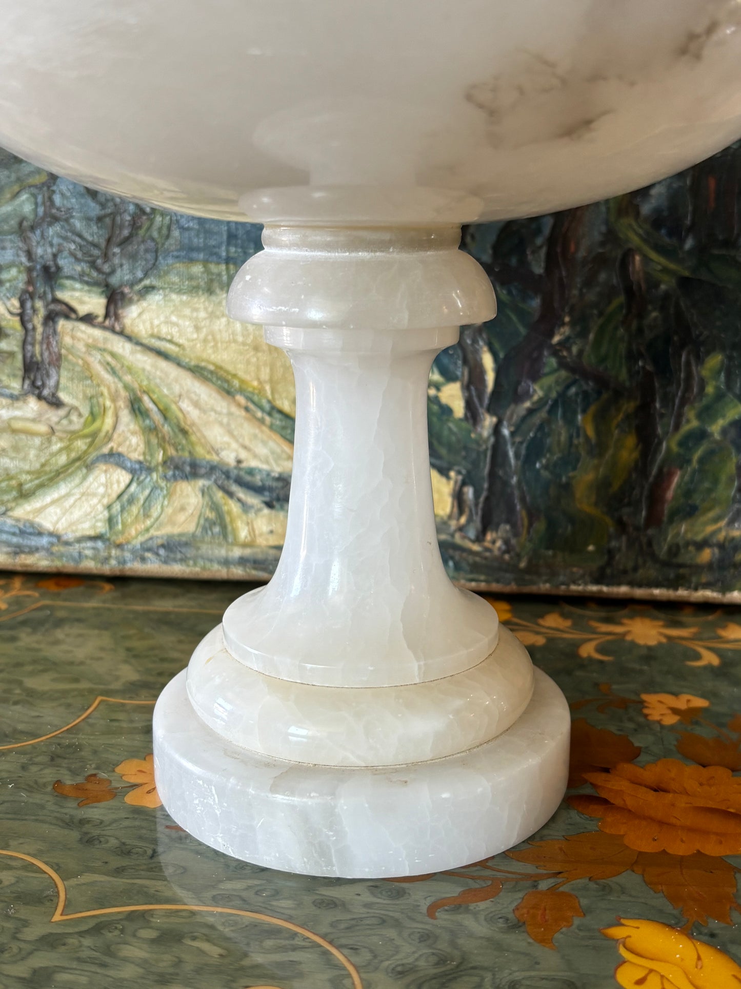 Vintage Italian Alabaster Tazza Compote Pedestal Bowl Centerpiece