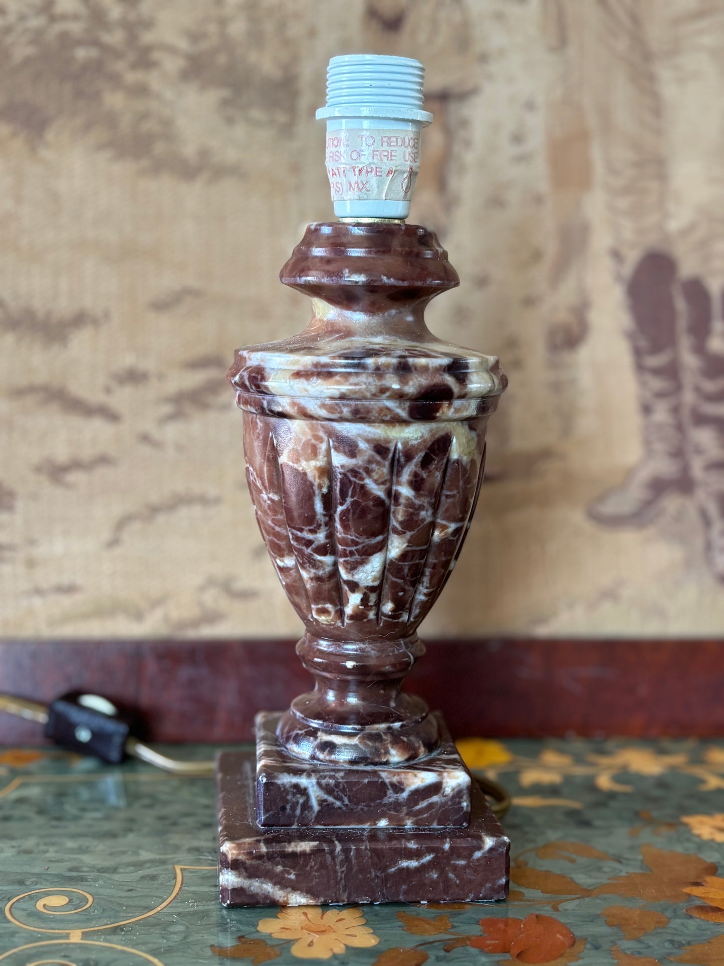 Vintage Brown Alabaster Carved Neoclassical 9” Lamp