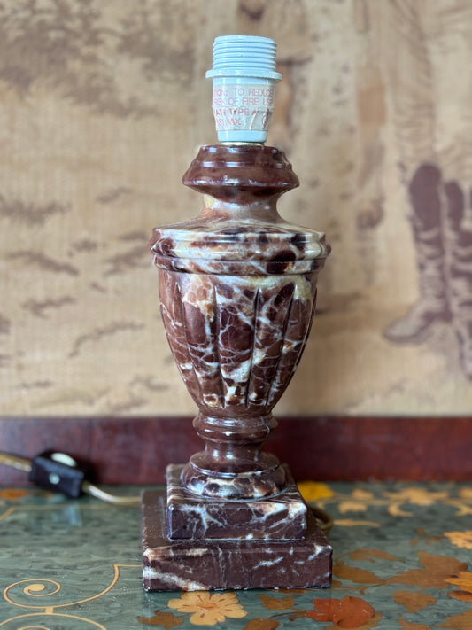 Vintage Brown Alabaster Carved Neoclassical 9” Lamp