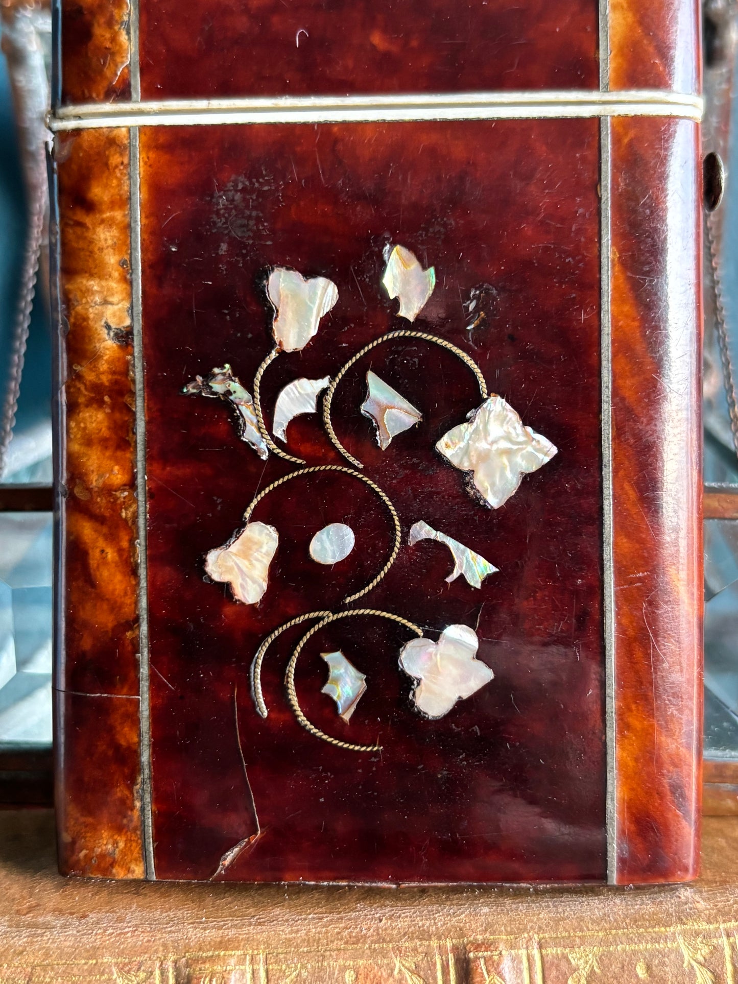 Antique Faux Tortoise & Abalone Inlay Card Case