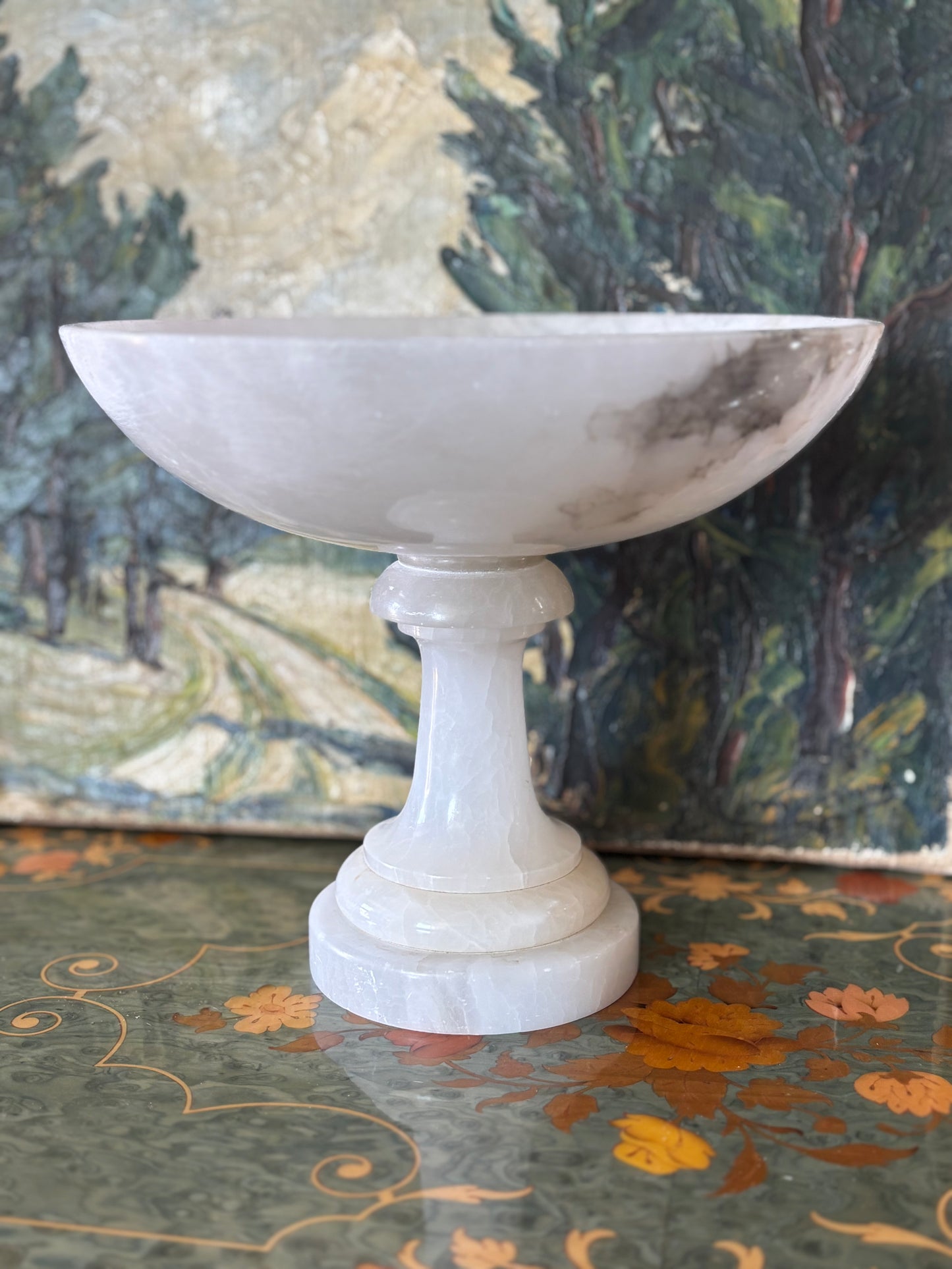 Vintage Italian Alabaster Tazza Compote Pedestal Bowl Centerpiece
