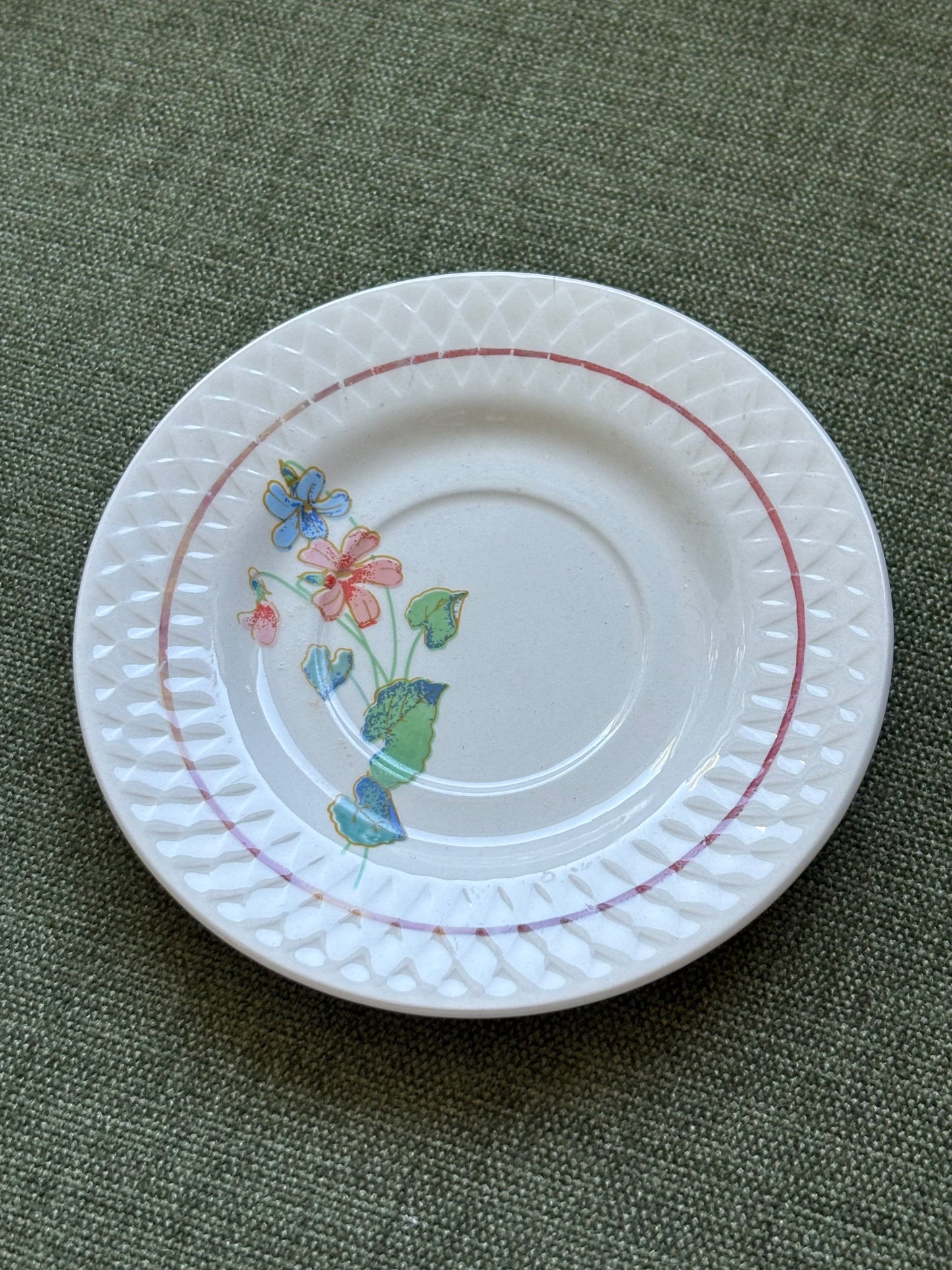 Charming Diamond Cut Glass Butter Cloche w/ Foral Plate
