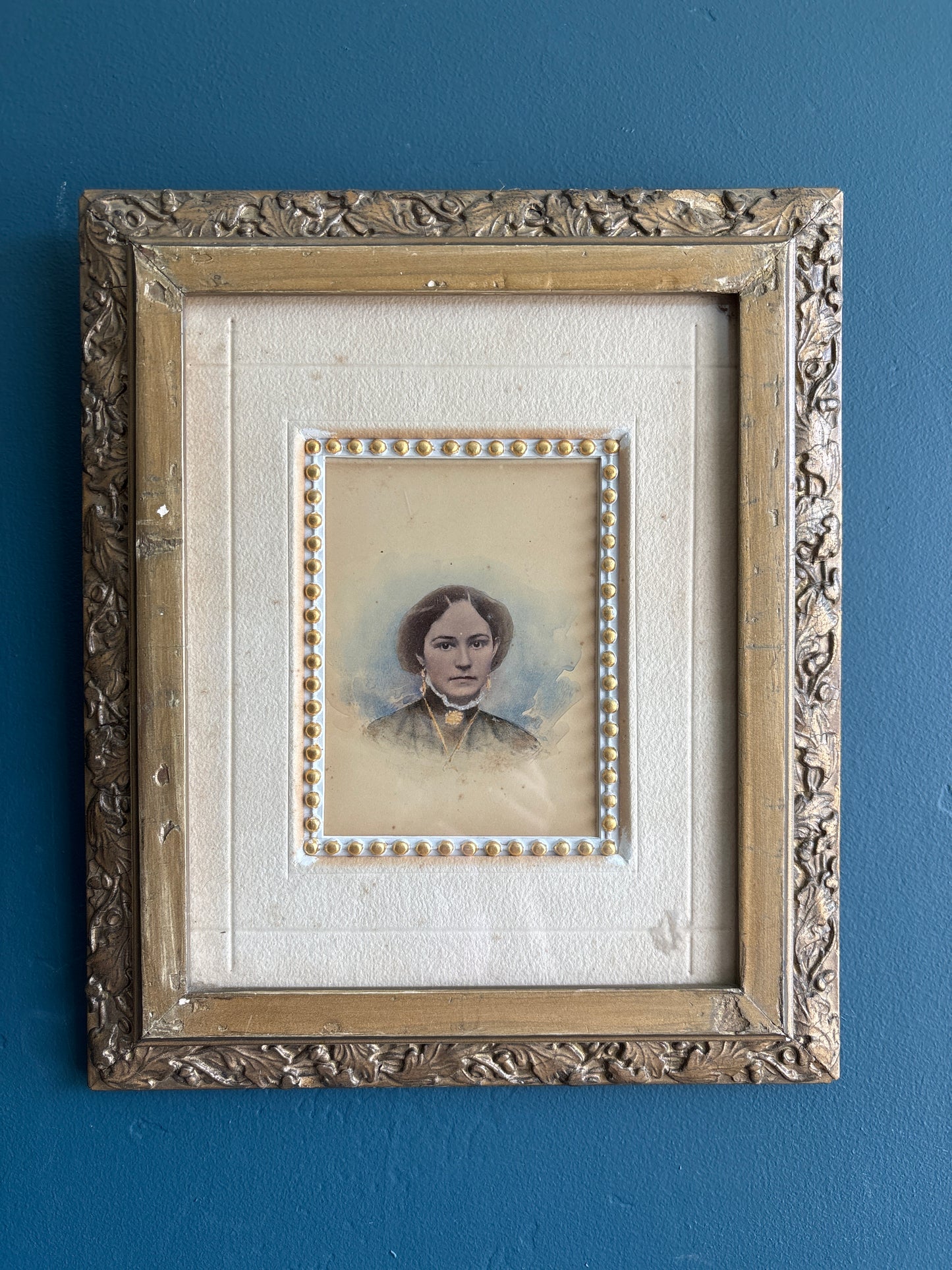 Antique Victorian Portrait Watercolor Gilt Wood Frame