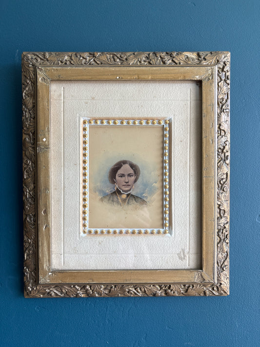 Antique Victorian Portrait Watercolor Gilt Wood Frame