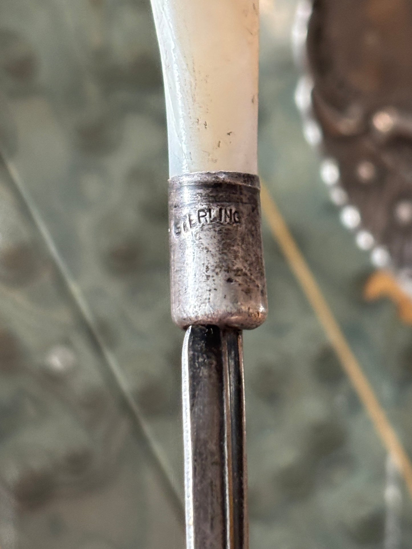 Antique Mother of Pearl Sterling Servingware Dining Utensils Set of 5