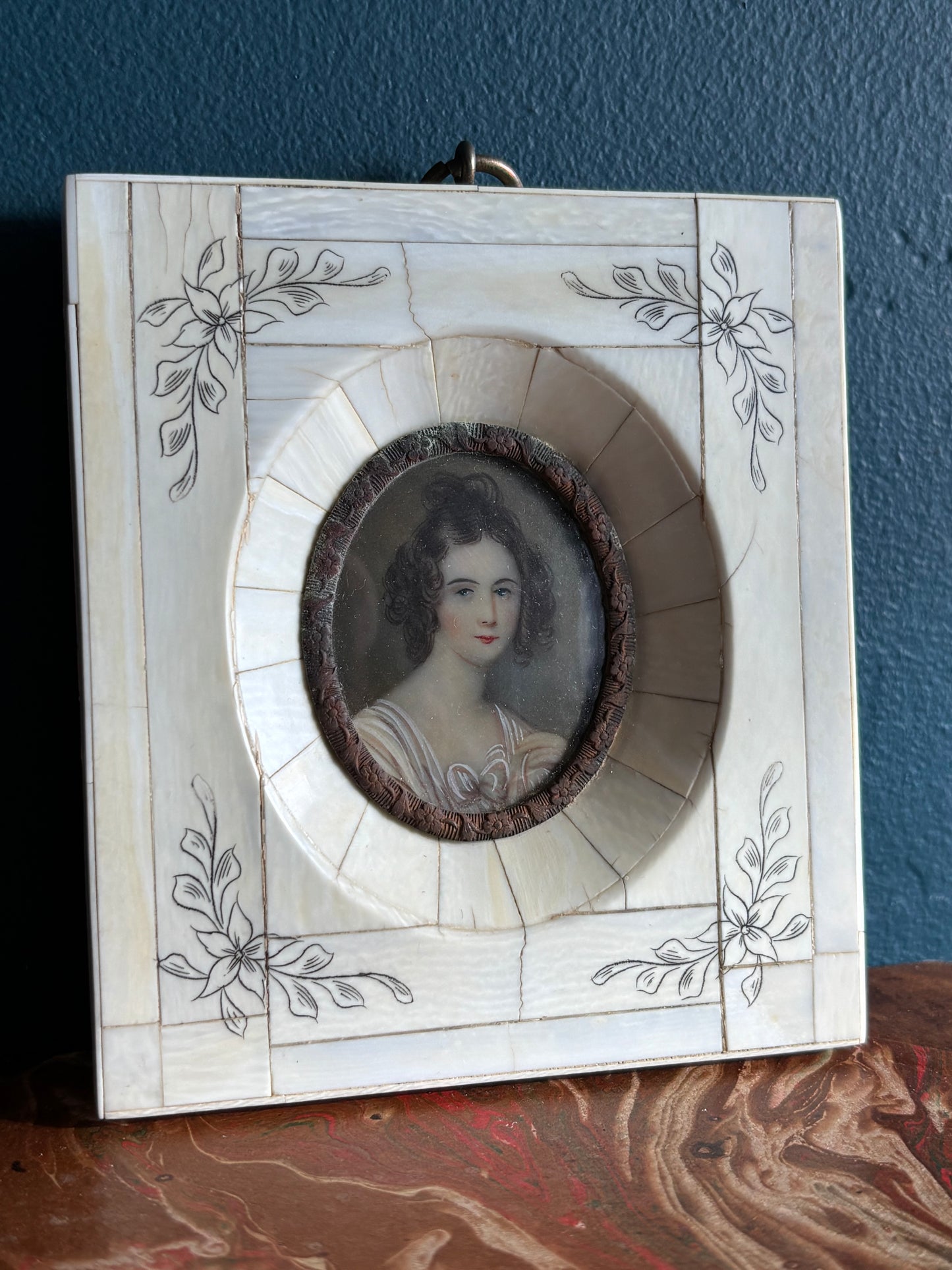 Antique Victorian Framed Mini Hand Painted Woman Portrait