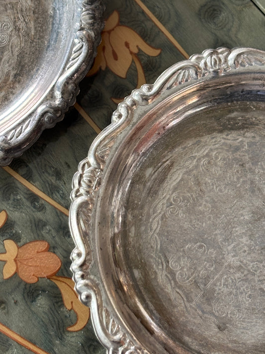 Vintage Ornate Etched Silver Plate Italian Small Tray or Catch All
