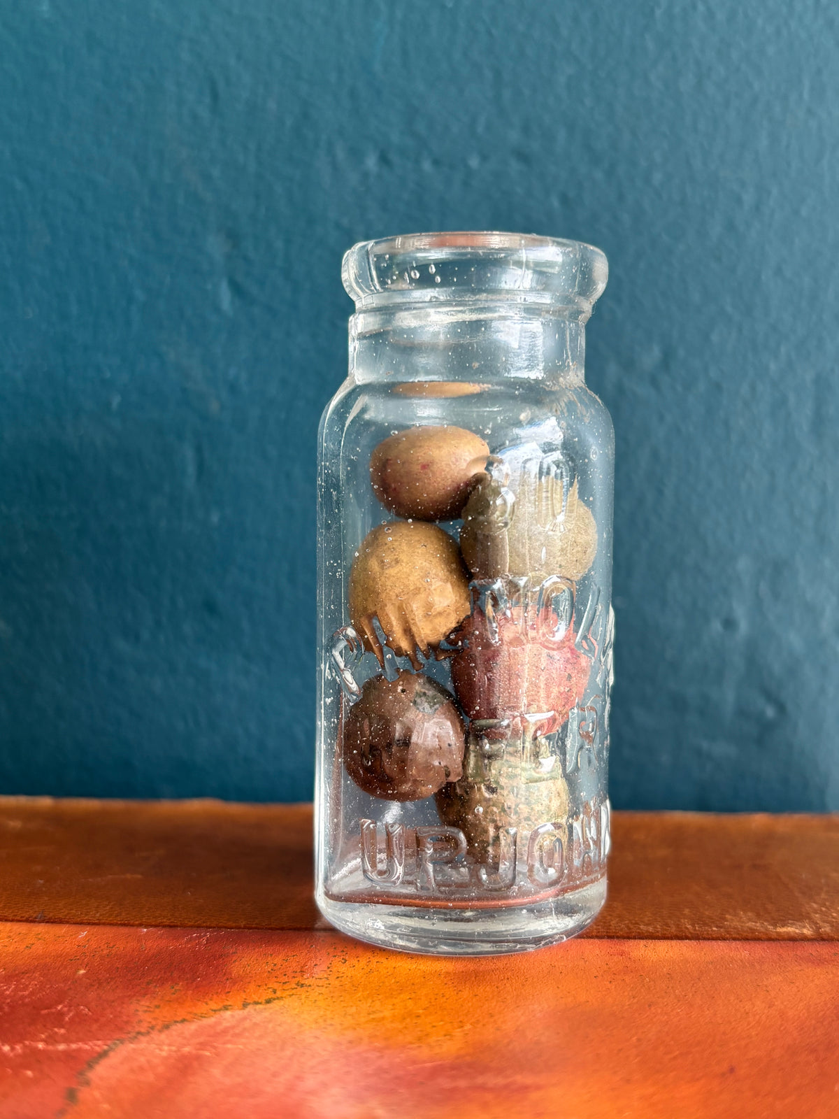 Antique Clay Marbles & Medicine Glass Jar