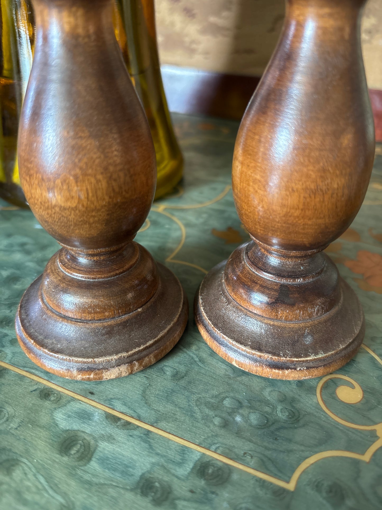 Vintage Wooden Walnut Candlesticks
