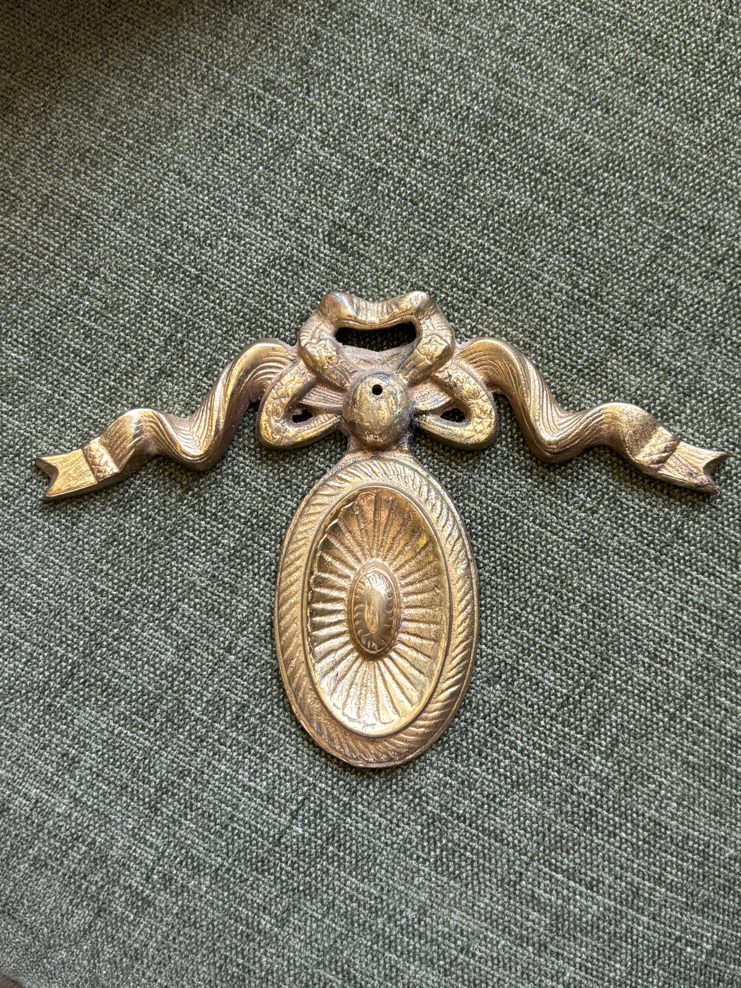 Vintage Brass Swag Bow Pediment Wall Decor Accent