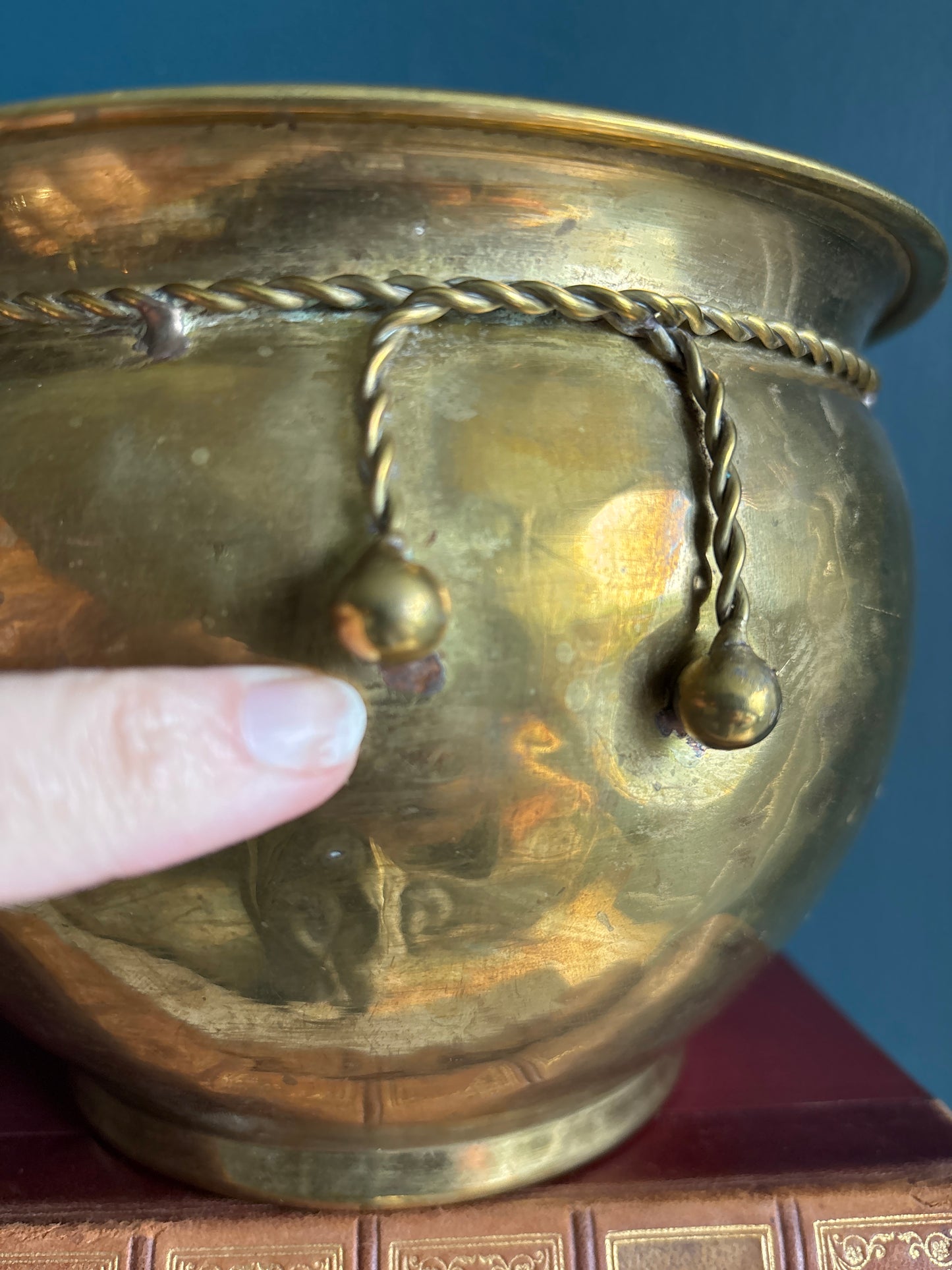 Hammered Brass & Rope Cache Pot Planter