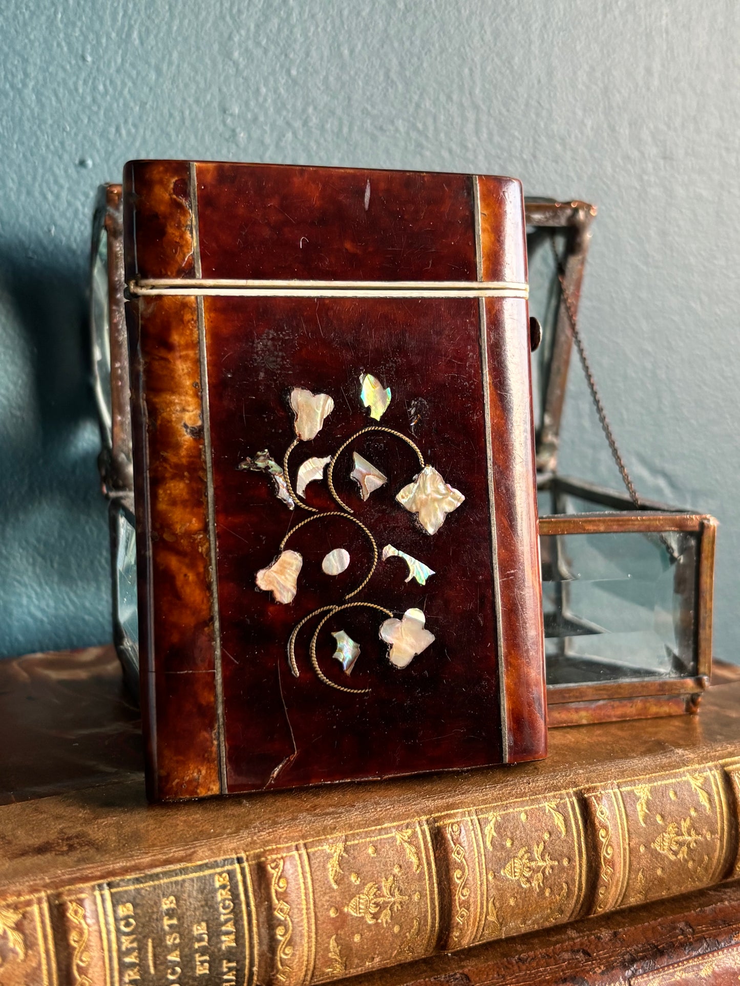 Antique Faux Tortoise & Abalone Inlay Card Case