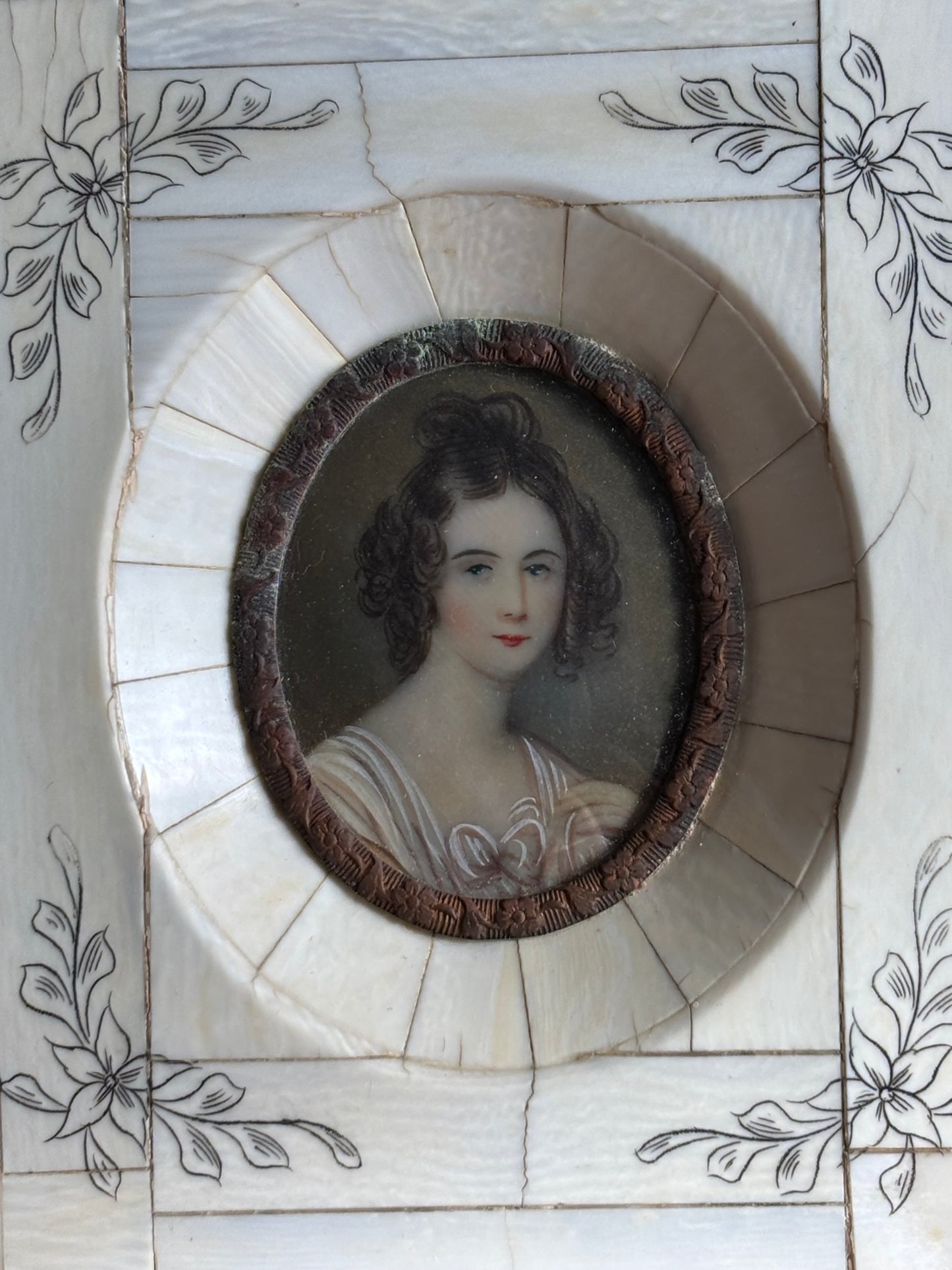 Antique Victorian Framed Mini Hand Painted Woman Portrait
