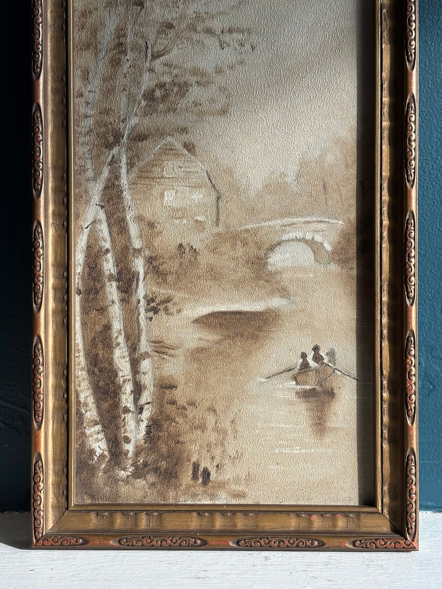 Early Vintage Sepia Tone Framed Oil Painting