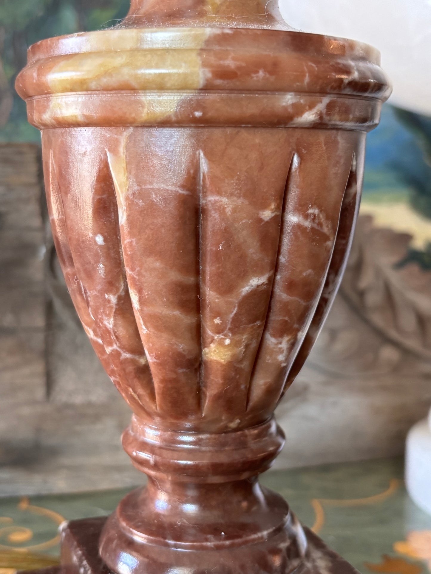 Vintage Brown Alabaster Carved Neoclassical 9” Lamp