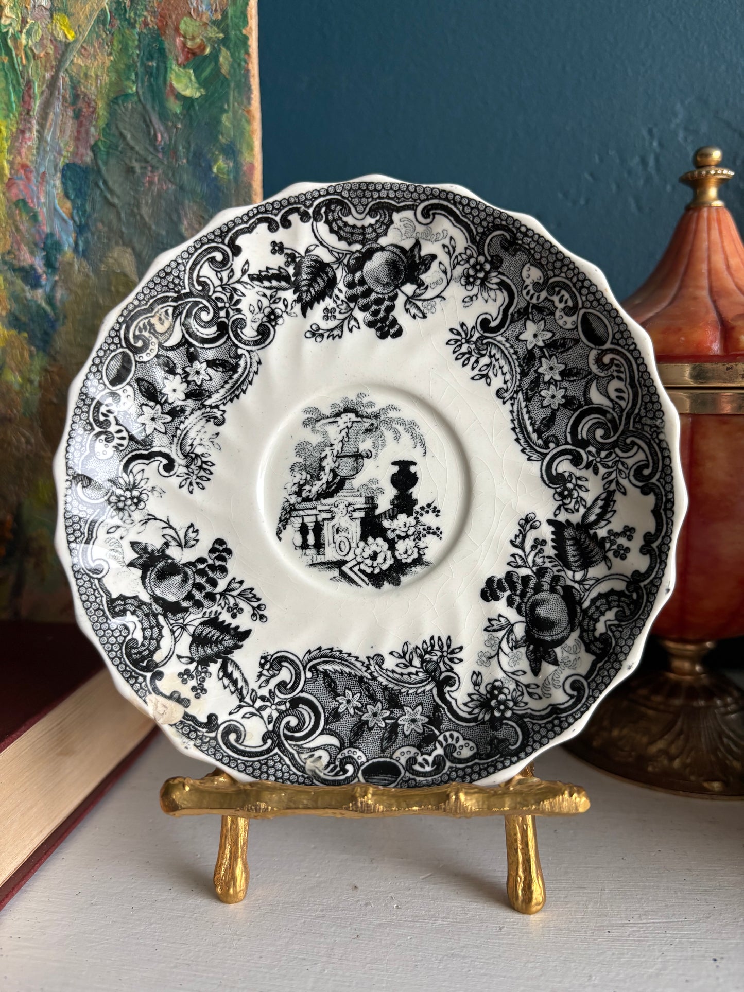 Copeland Spode Black Transferware Plate 4.75”