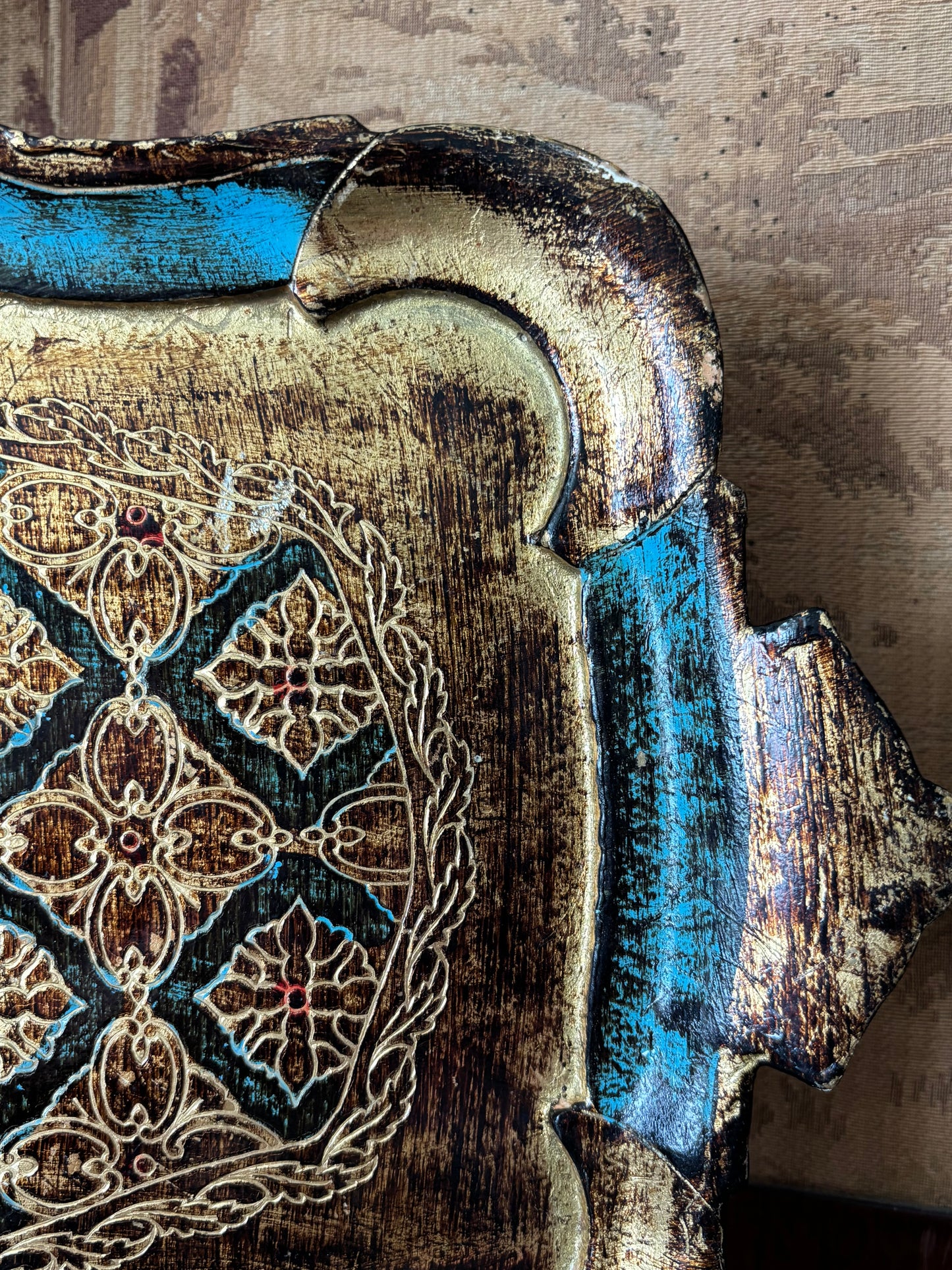 Vintage Italian Florentine Gold & Blue Tray