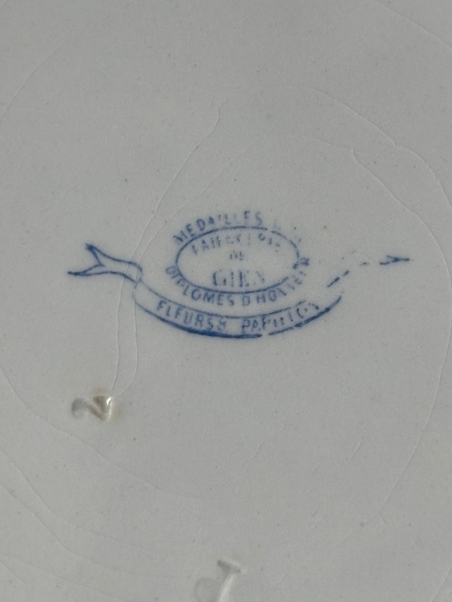 Antique French Gien Light Blue Transferware Plate 9.25"