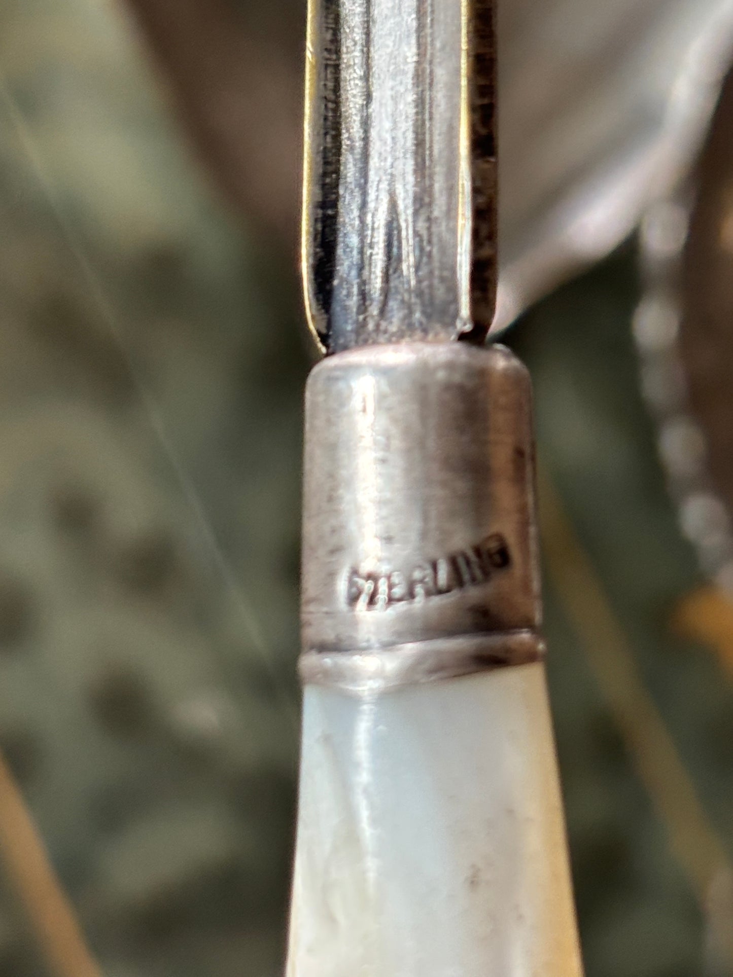 Antique Mother of Pearl Sterling Servingware Dining Utensils Set of 5