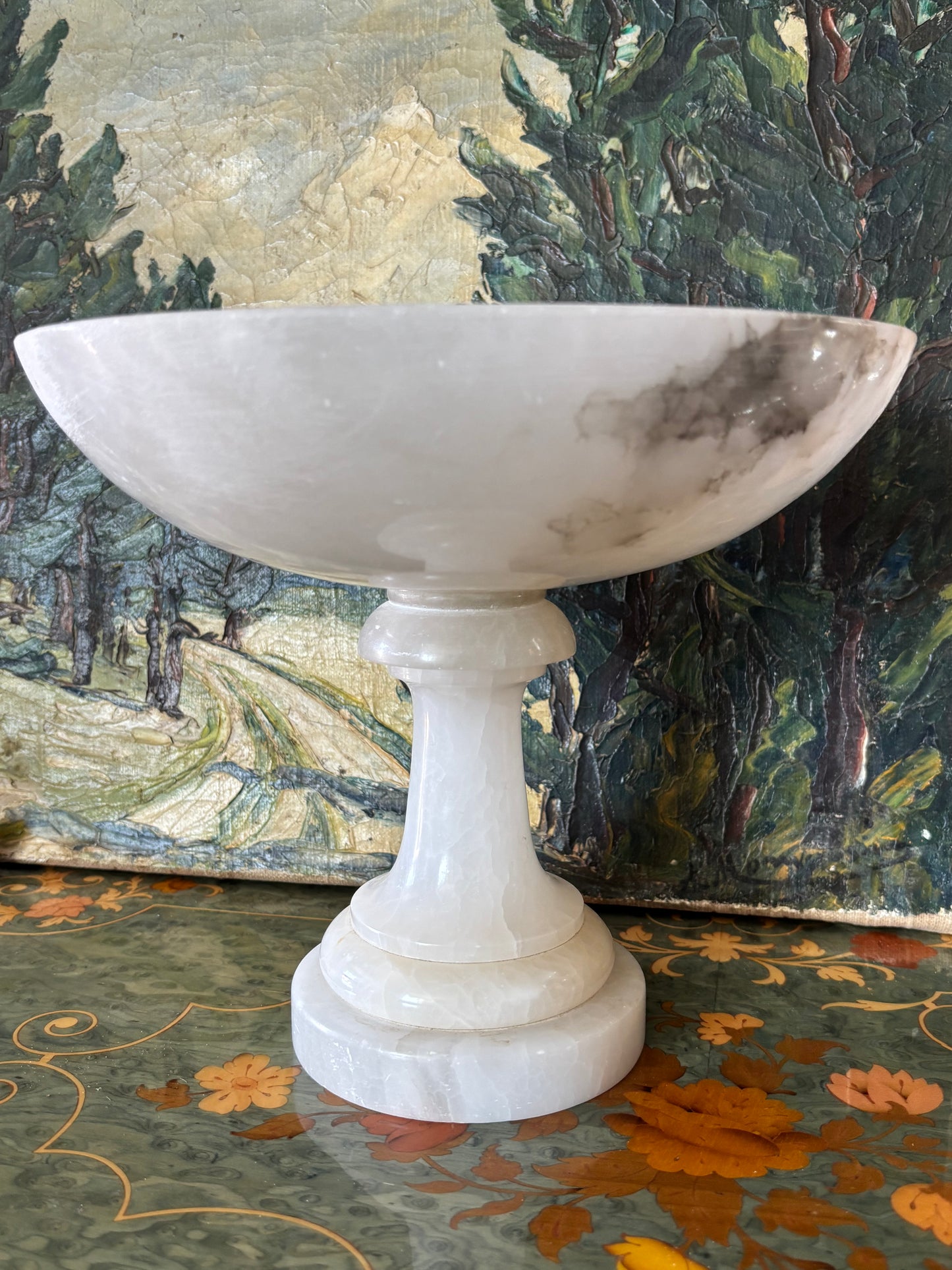 Vintage Italian Alabaster Tazza Compote Pedestal Bowl Centerpiece