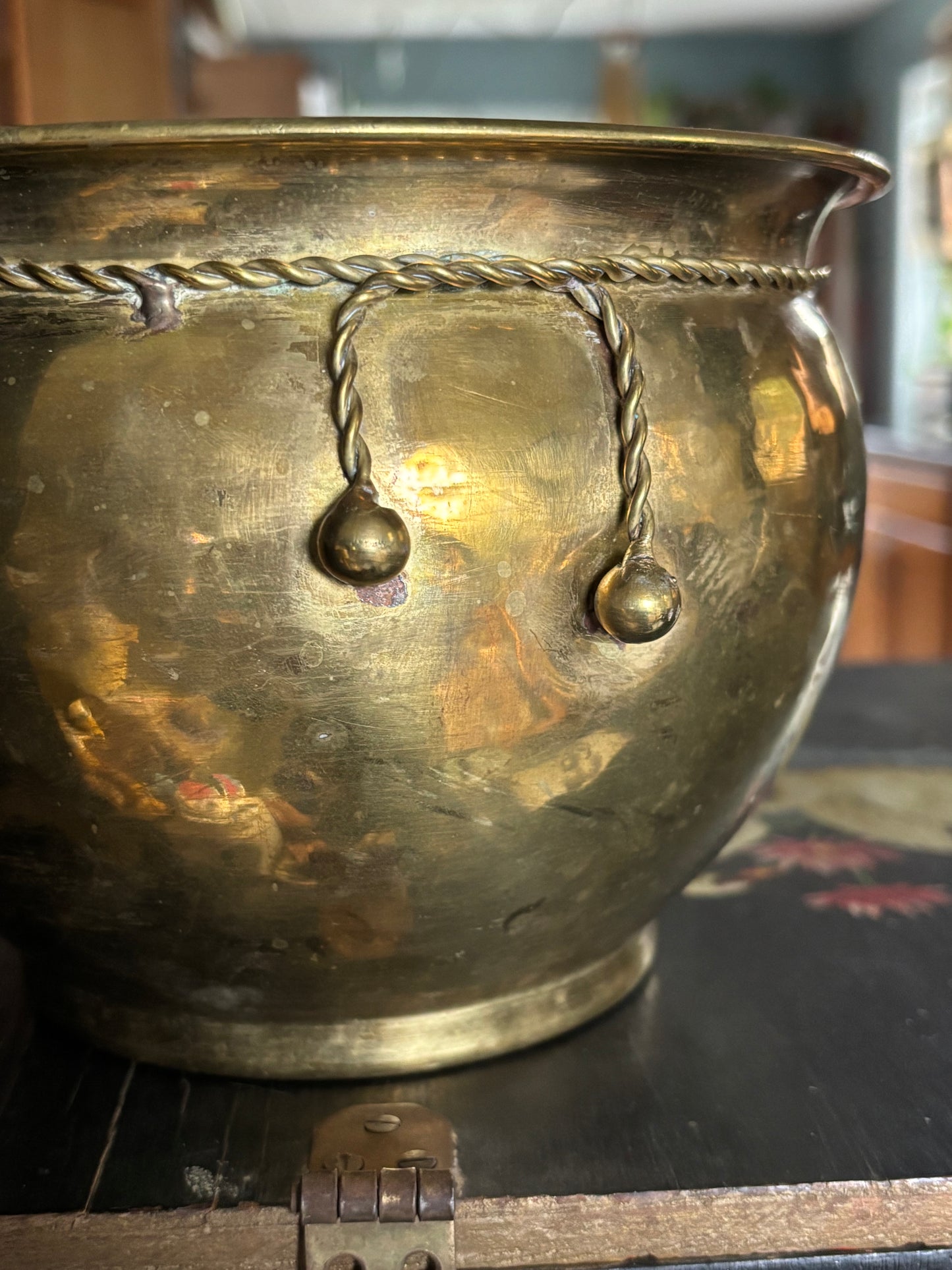 Hammered Brass & Rope Cache Pot Planter