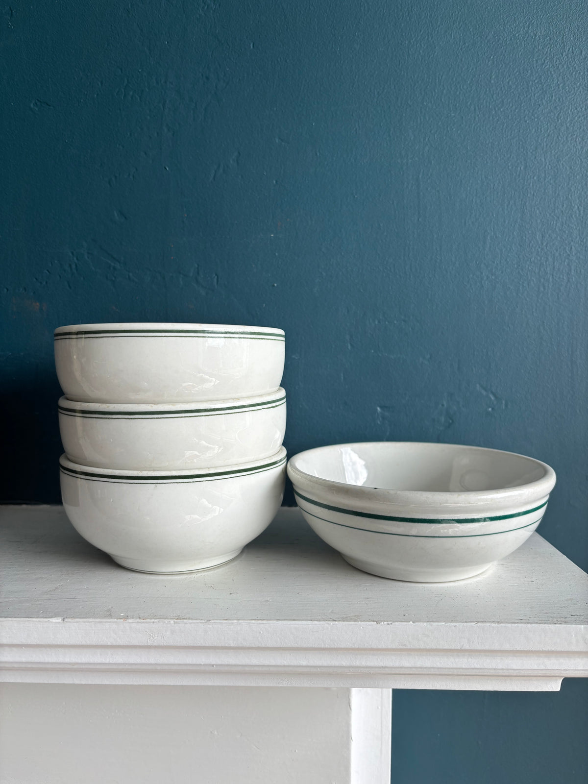 Vintage Ironstone Restaurant Ware Green Stripe Bowl