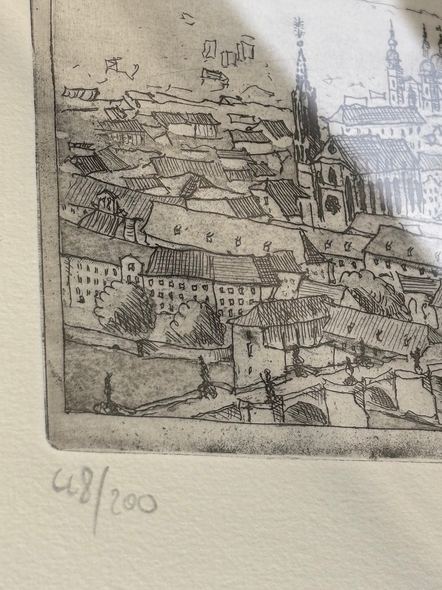 Prague Cityscape Engraving Signed & Numbered