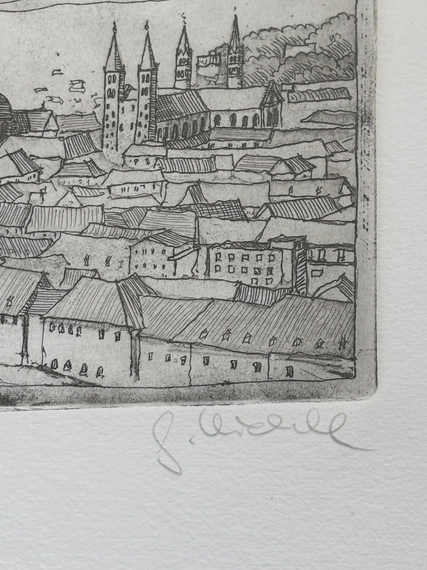 Prague Cityscape Engraving Signed & Numbered