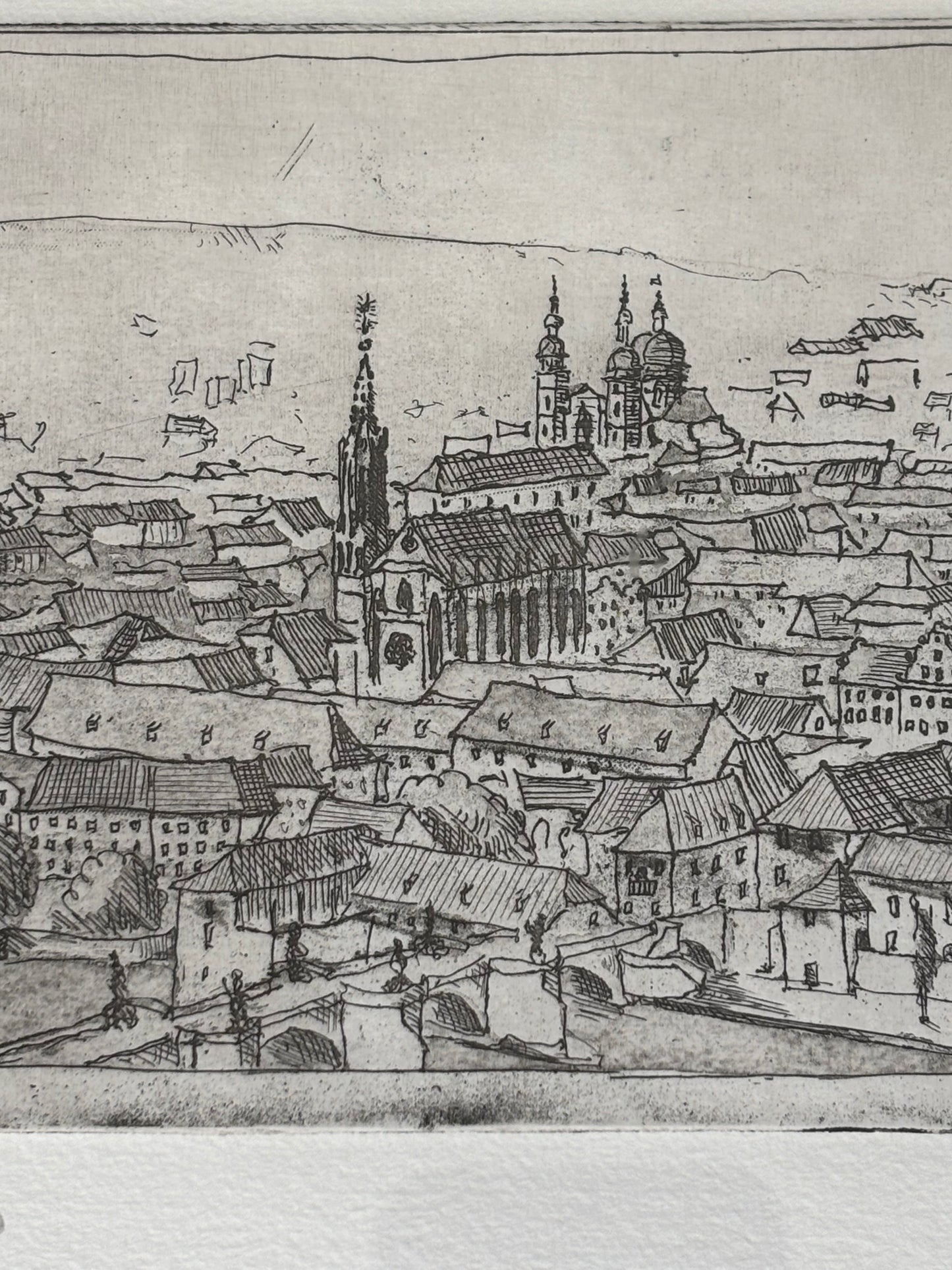 Prague Cityscape Engraving Signed & Numbered