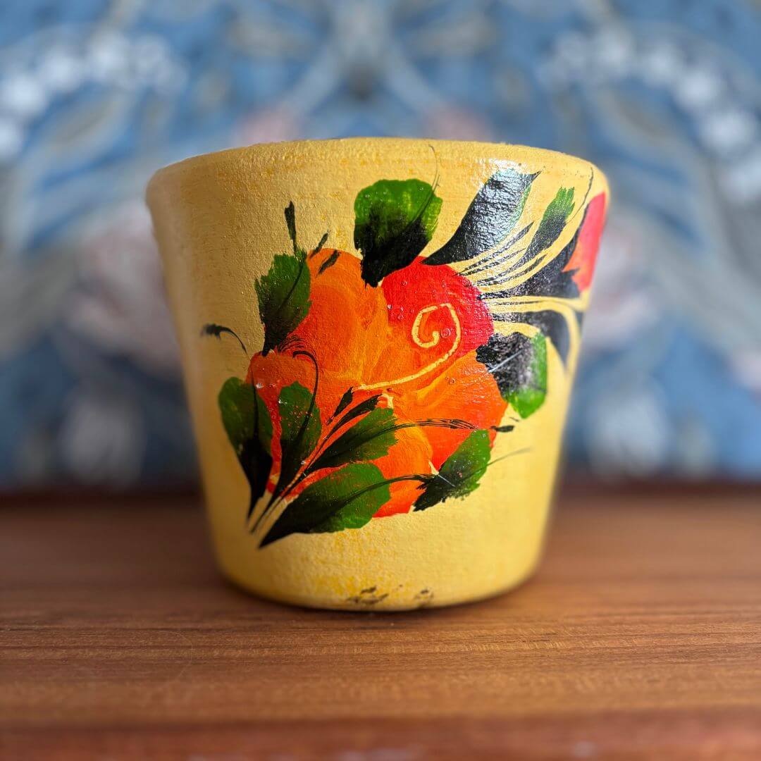 Vintage Yellow Pottery Handpainted Flower Planter image 0
