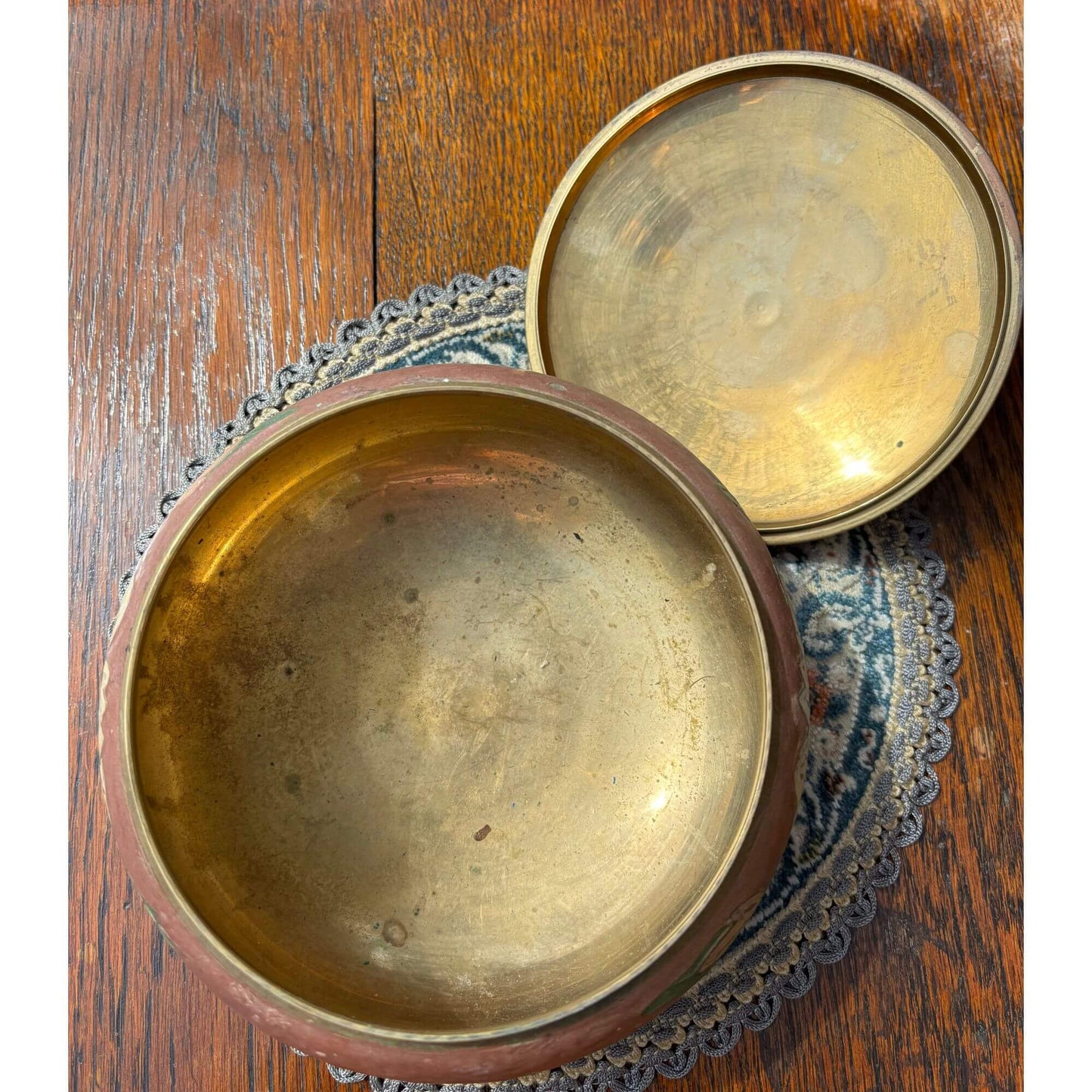 Vintage Brass Floral Enamel Mauve Jar image 4