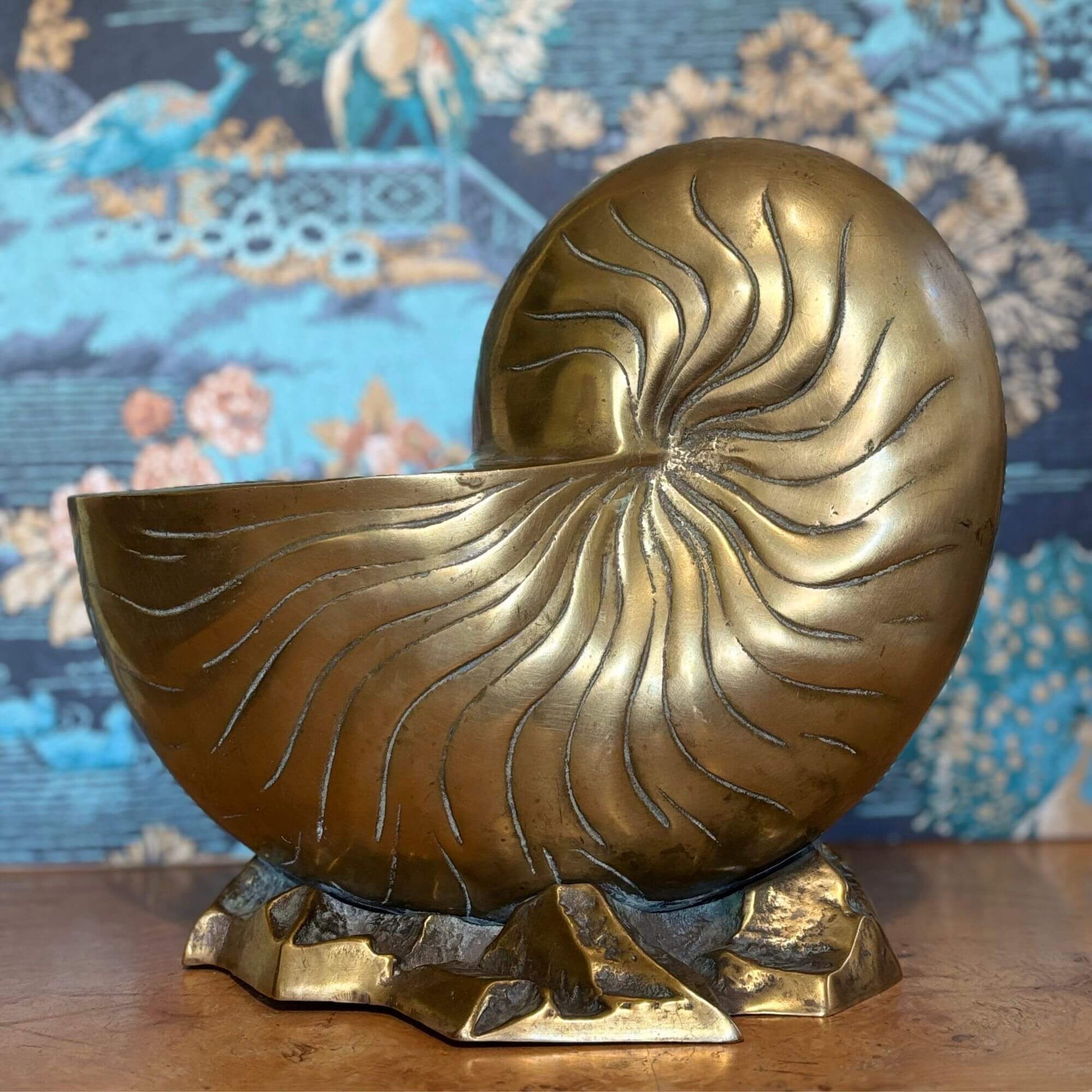 Large Vintage Brass Nautilus Shell Planter image 0