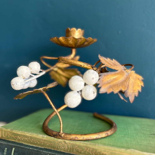 Vintage Italian Gilt Leaf & Berry Candle Holder image 0