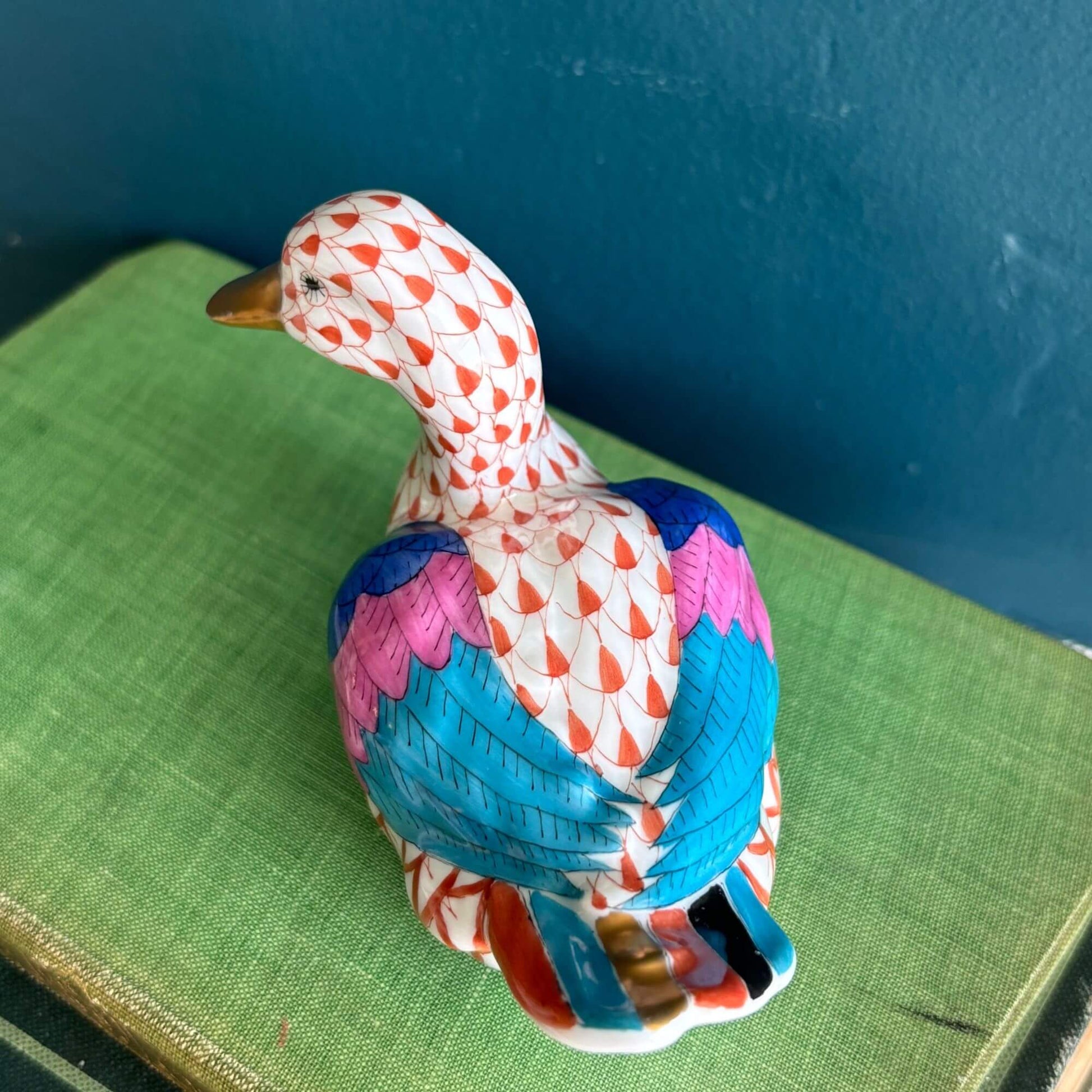 Herend Rust Orange fishnet Baby & Mama Duck Figurine image 2