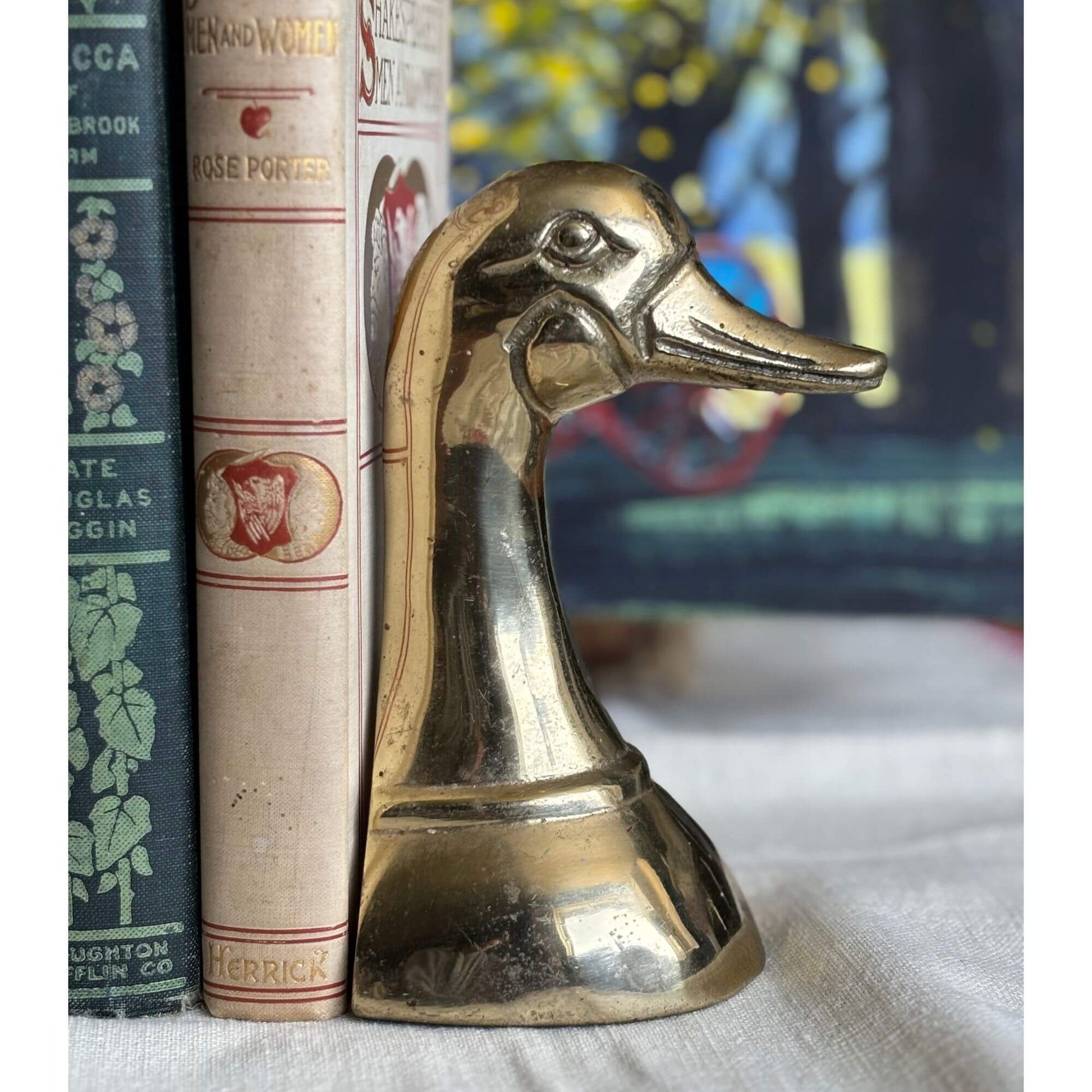 Lovely Pair of Vintage Brass Duck Head Bookends image 1