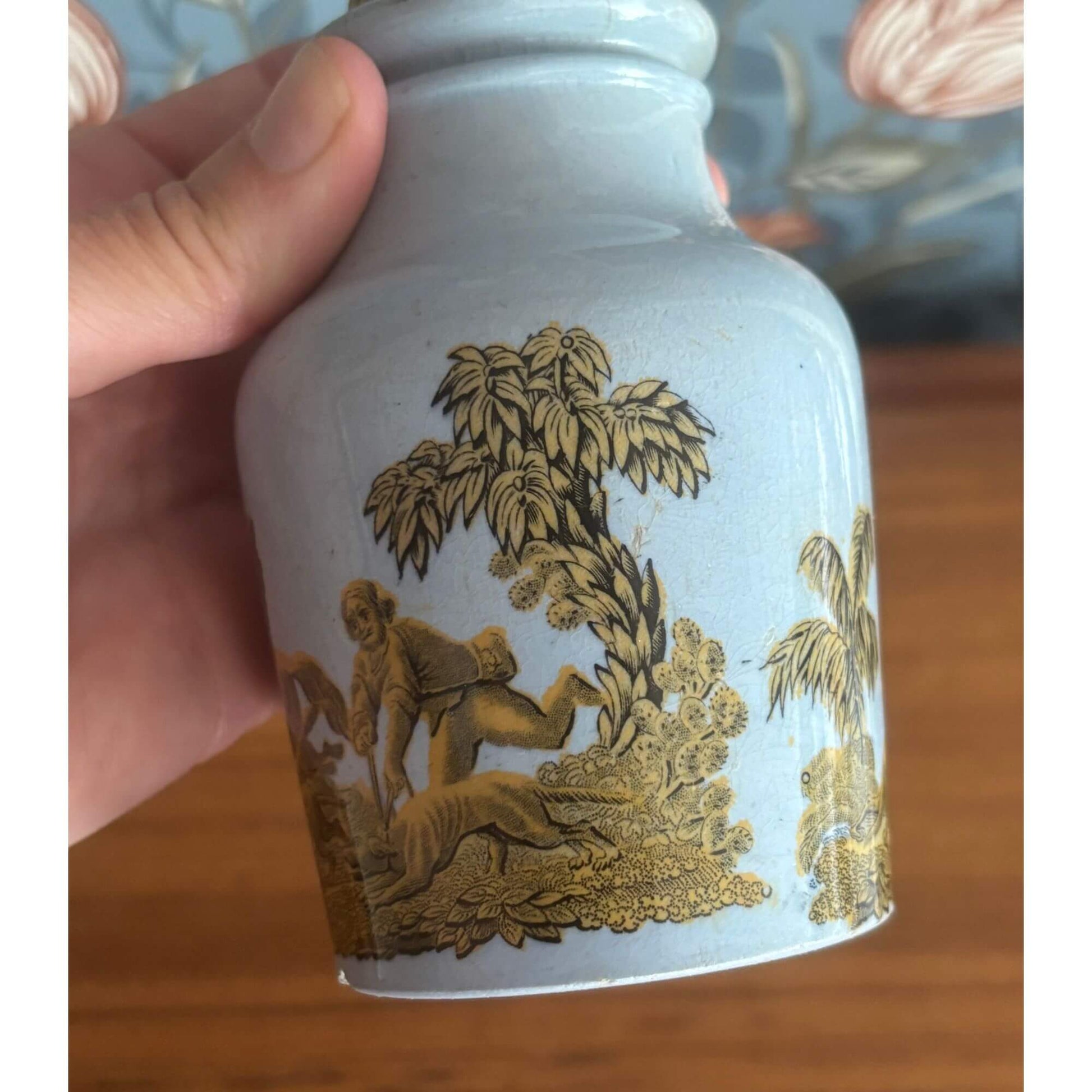 Antique Blue Prattware Potted Meat or Mustard Jar w/ Cork image 2