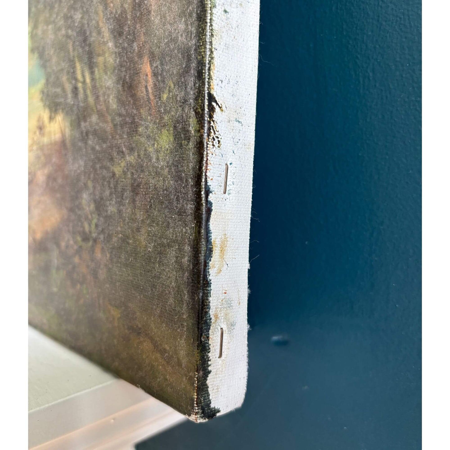 Vintage Signed Riverbank Country Oil Painting 24x18 image 5