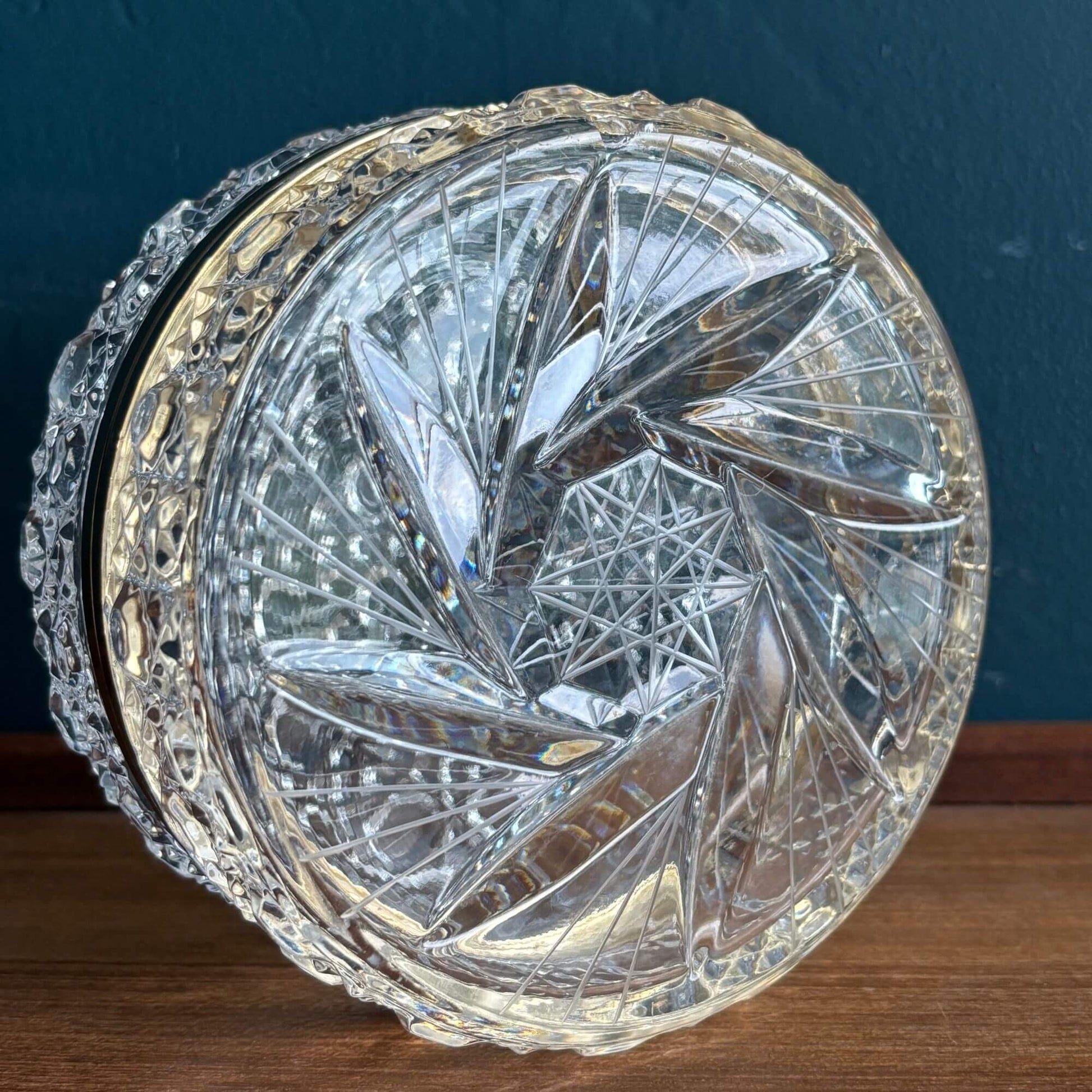 Vintage Jewelry Casket Button & Pinwheel Cut Glass w/ brass image 7