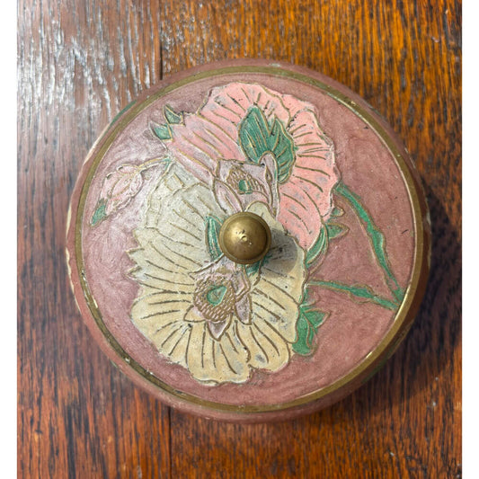 Vintage Brass Floral Enamel Mauve Jar image 0