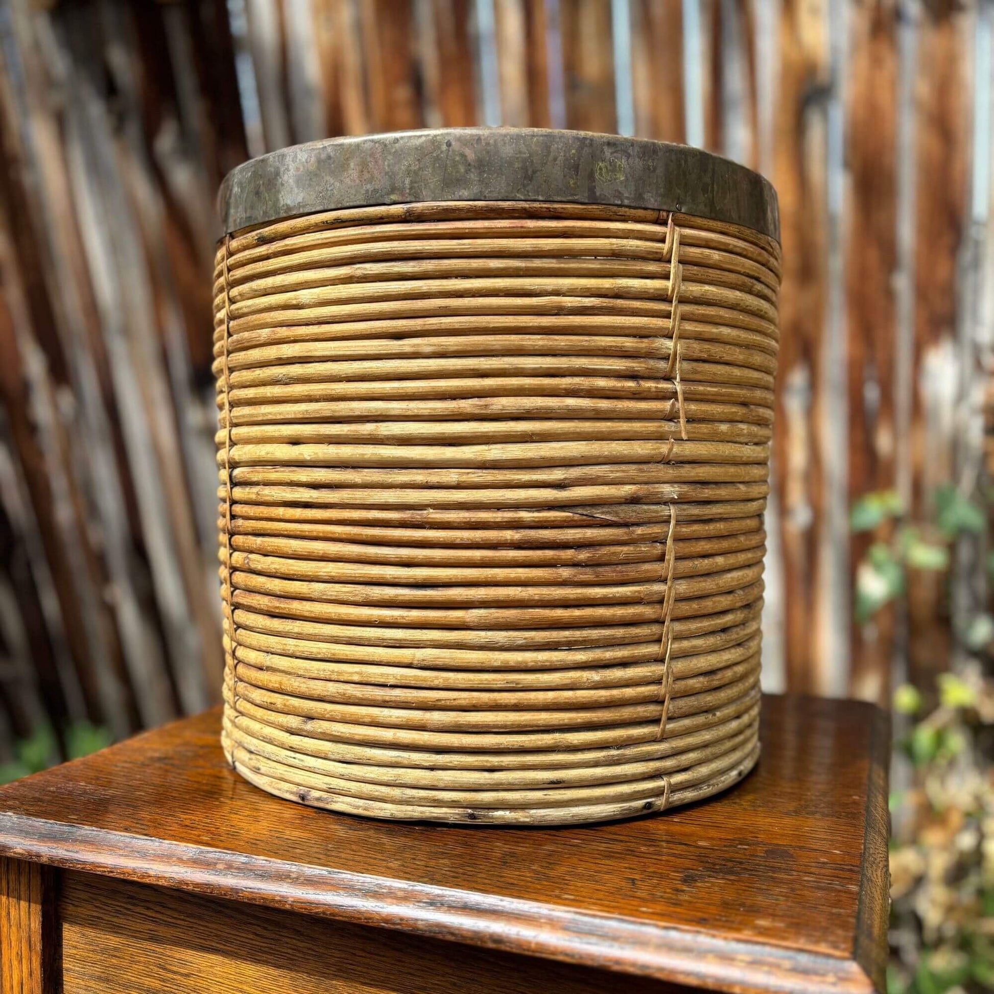 Mid Century Italian Pencil Reed Basket in the Style Of Gabriella Crespi image 0