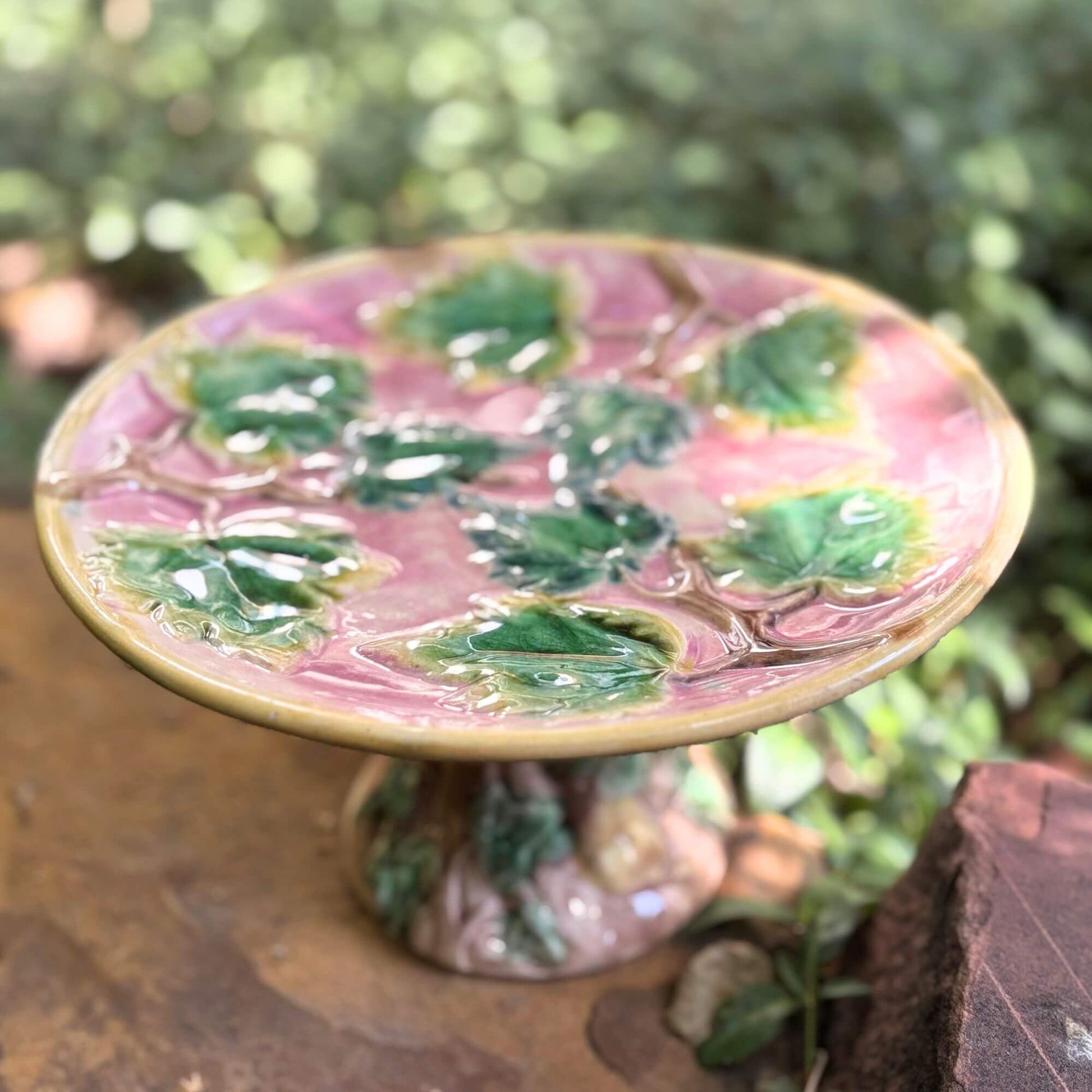 Antique Etruscan Majolica Cake Stand Pedestal Platter image 0